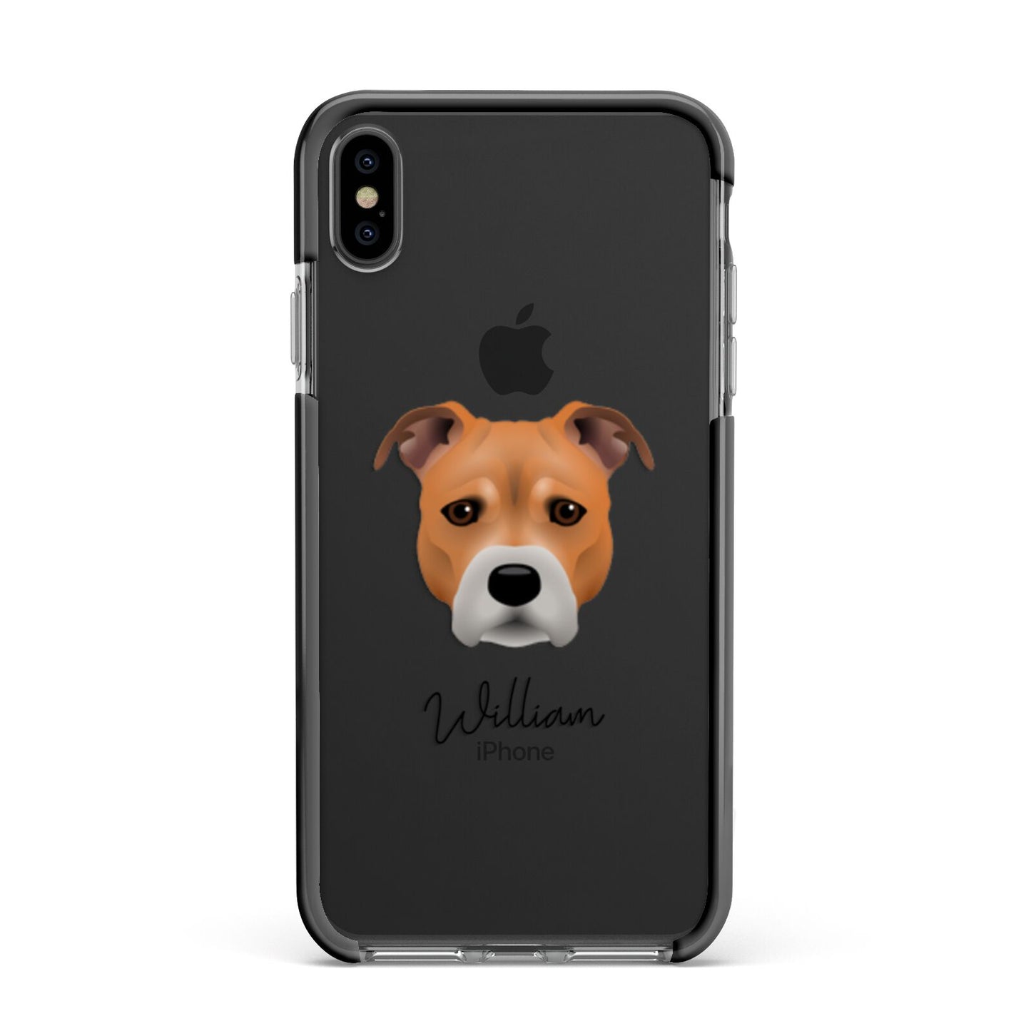 Staffordshire Bull Terrier Personalised Apple iPhone Xs Max Impact Case Black Edge on Black Phone