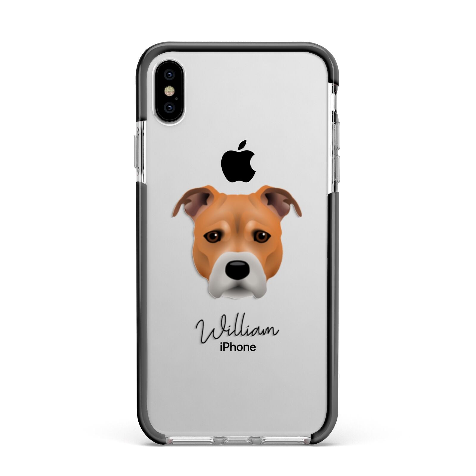 Staffordshire Bull Terrier Personalised Apple iPhone Xs Max Impact Case Black Edge on Silver Phone