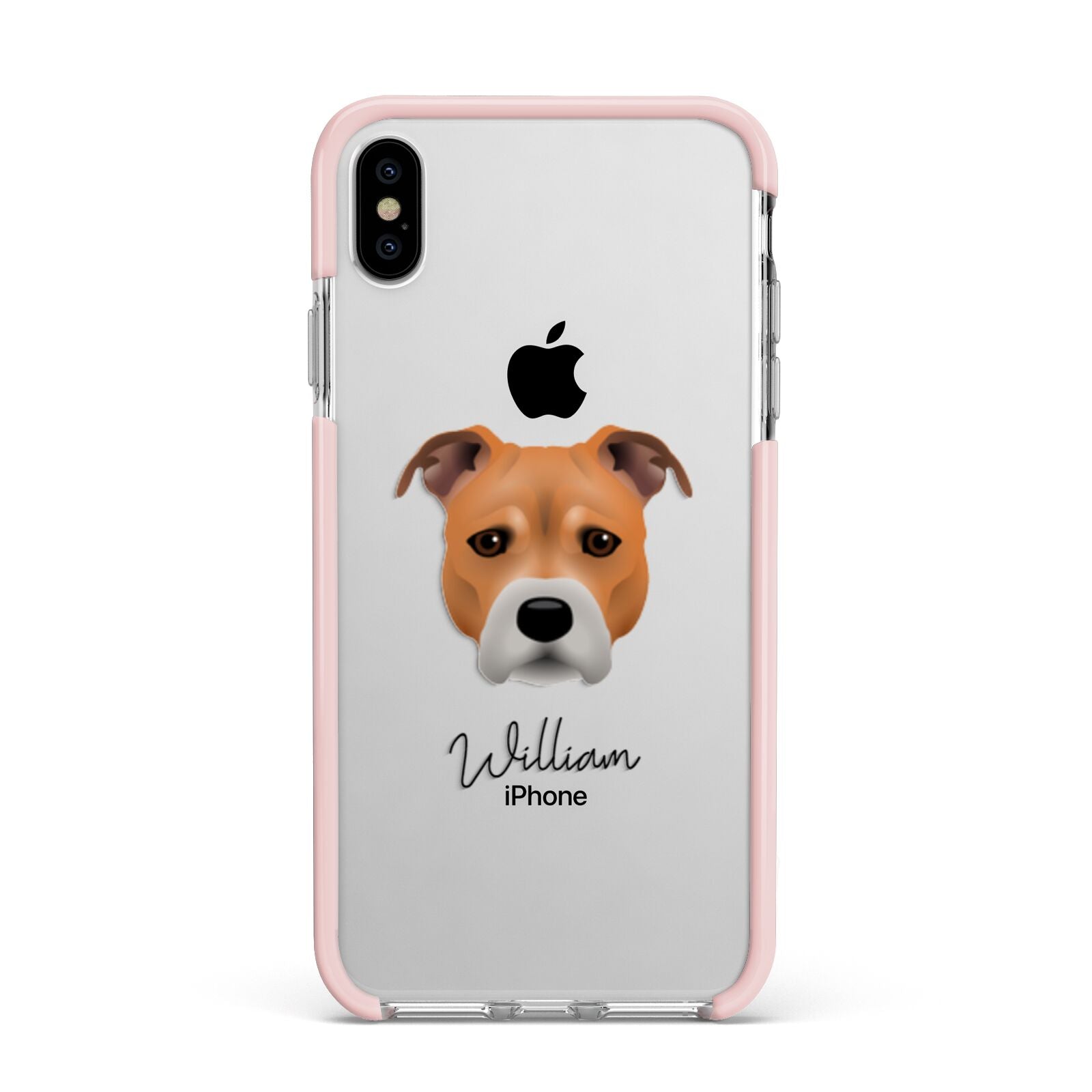 Staffordshire Bull Terrier Personalised Apple iPhone Xs Max Impact Case Pink Edge on Silver Phone