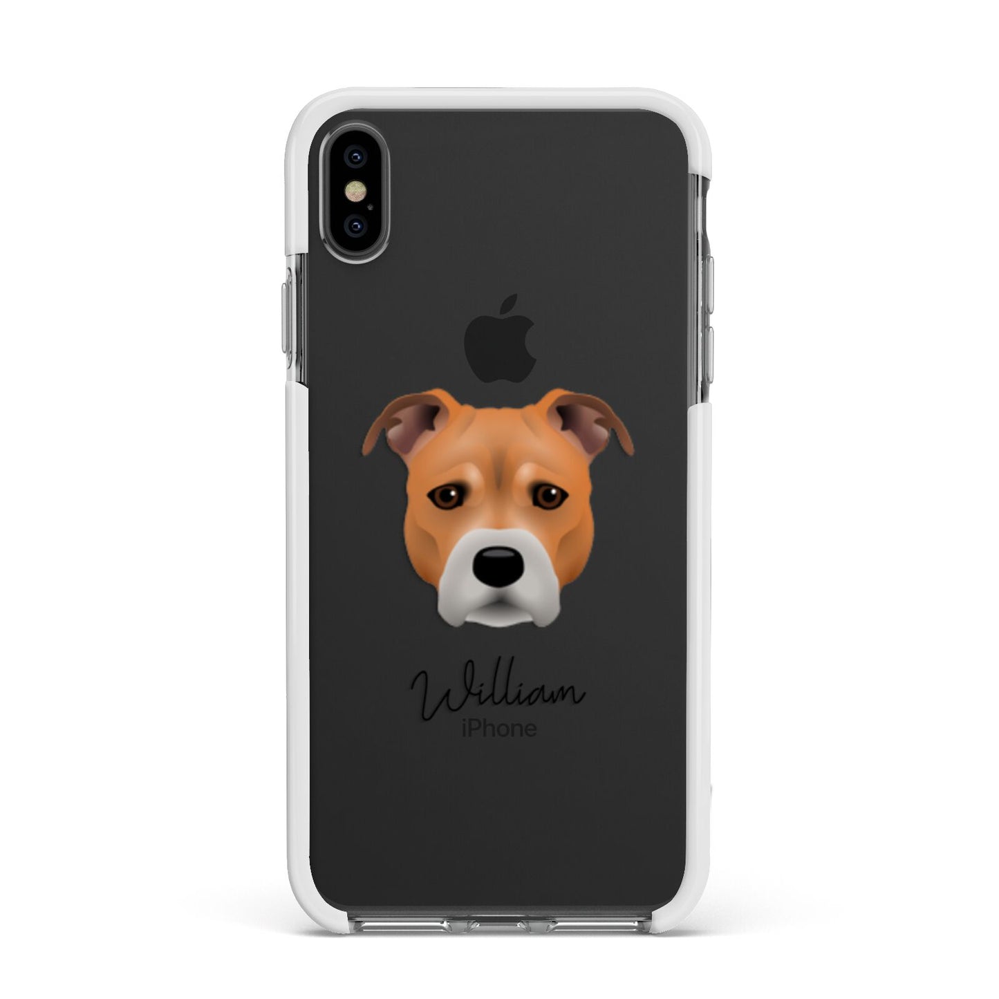 Staffordshire Bull Terrier Personalised Apple iPhone Xs Max Impact Case White Edge on Black Phone