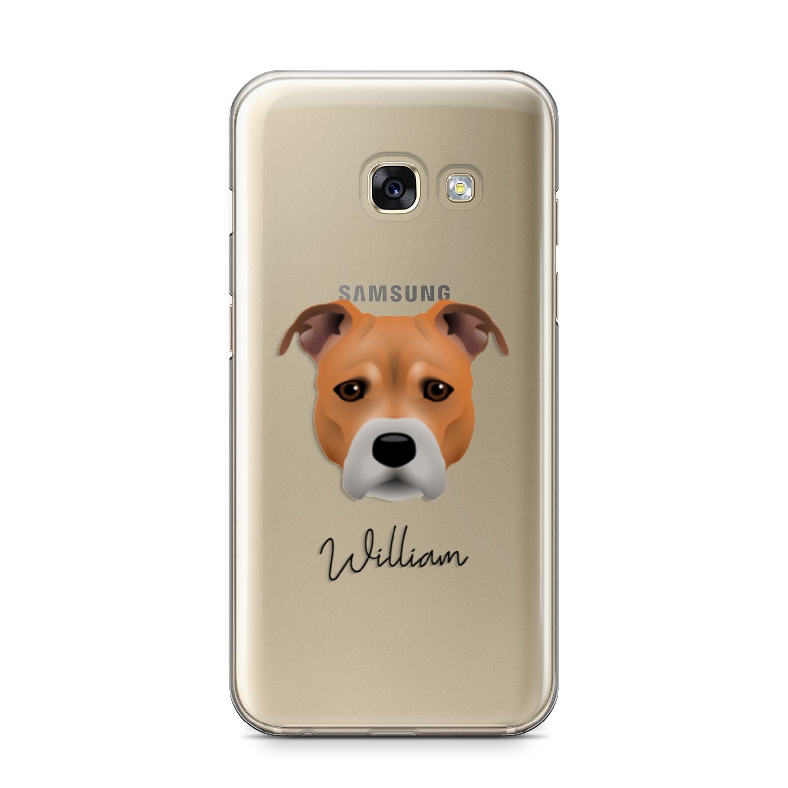Staffordshire Bull Terrier Personalised Samsung Galaxy A3 2017 Case on gold phone