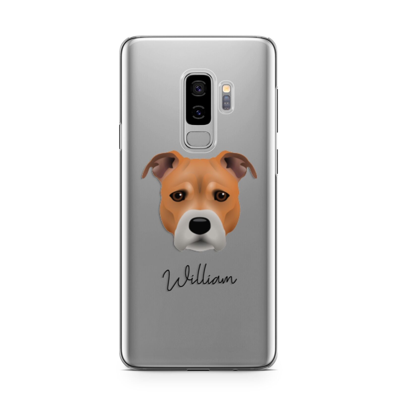 Staffordshire Bull Terrier Personalised Samsung Galaxy S9 Plus Case on Silver phone