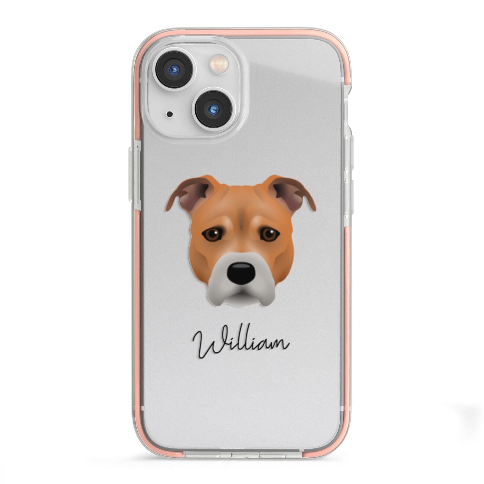 Staffordshire Bull Terrier Personalised iPhone 13 Mini TPU Impact Case with Pink Edges