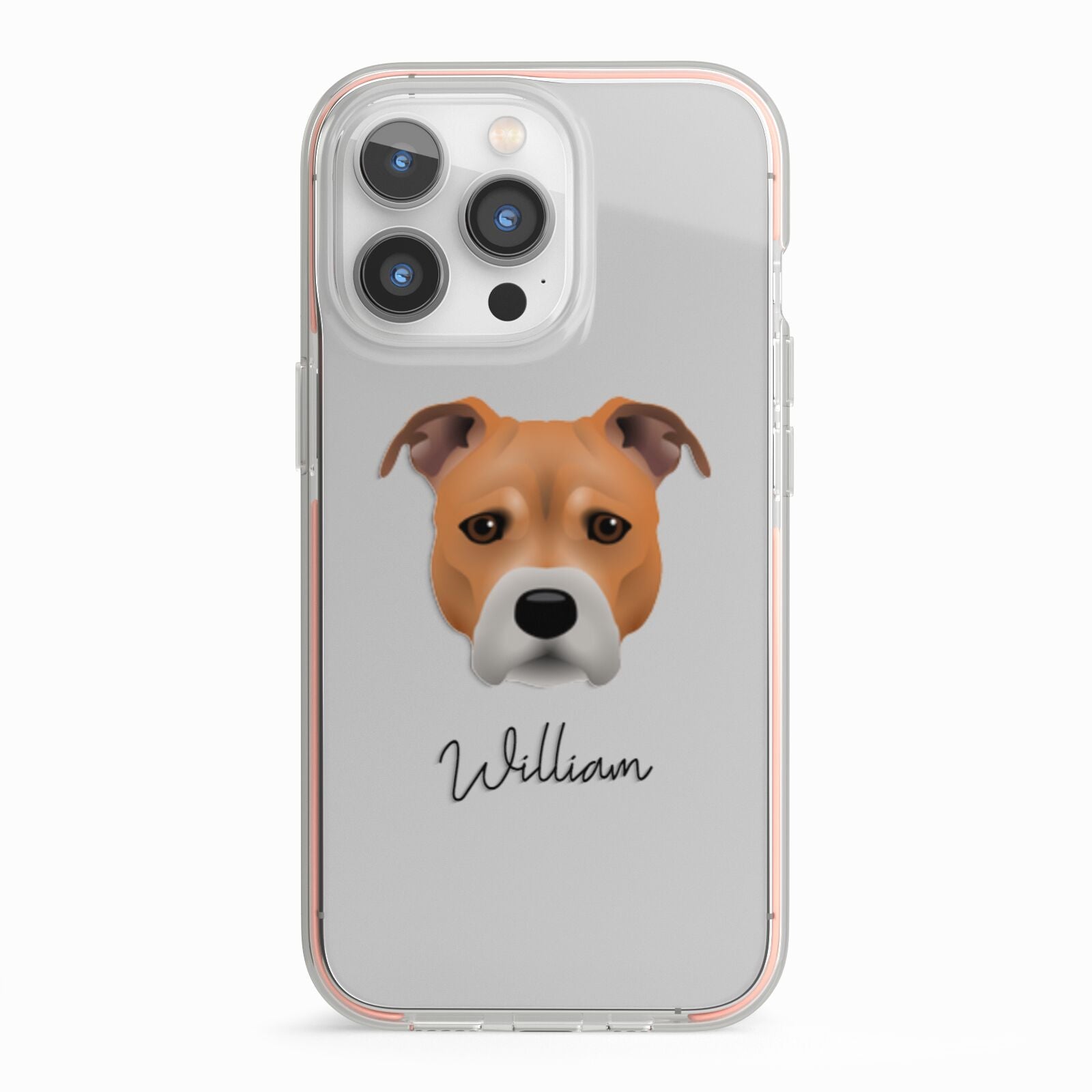 Staffordshire Bull Terrier Personalised iPhone 13 Pro TPU Impact Case with Pink Edges