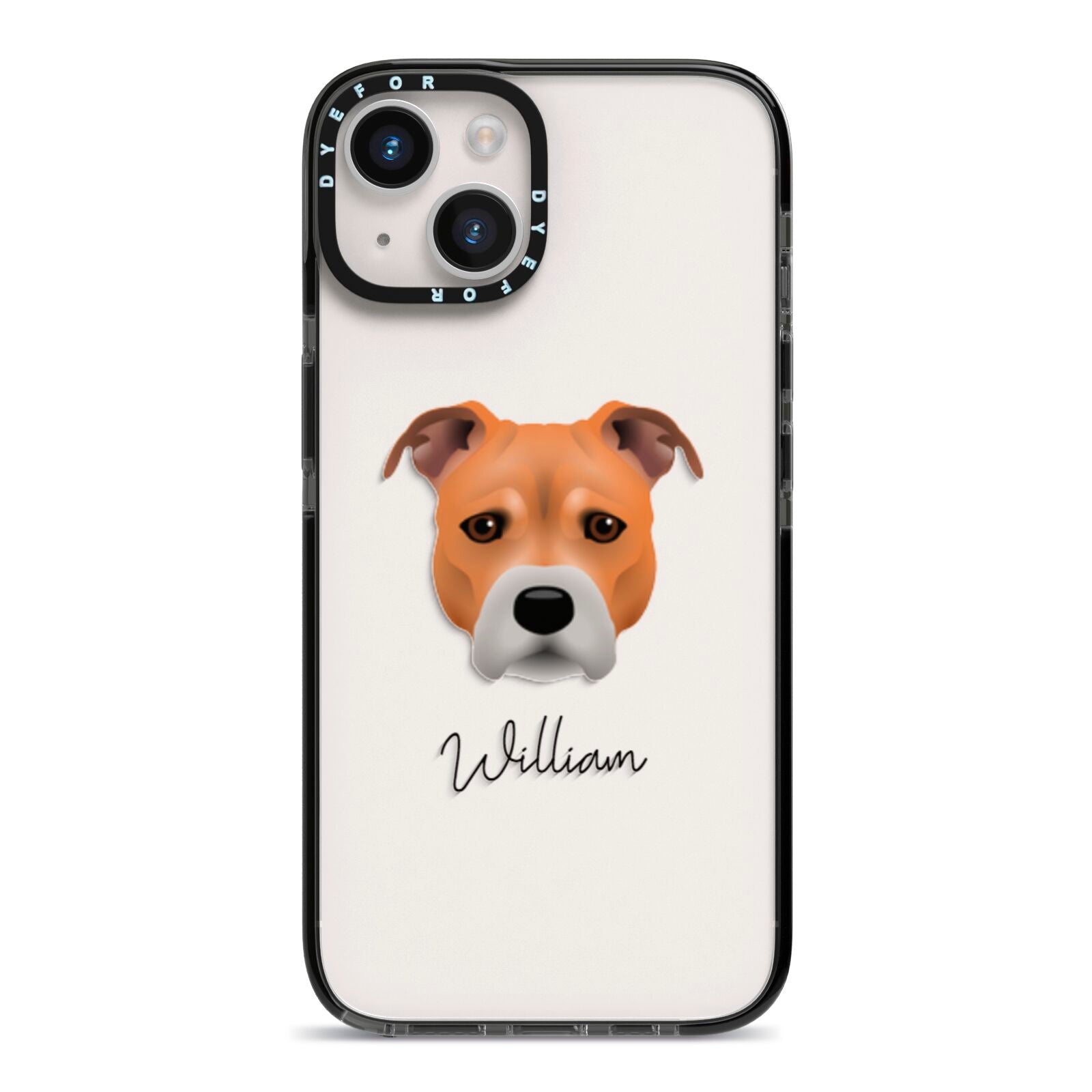 Staffordshire Bull Terrier Personalised iPhone 14 Black Impact Case on Silver phone
