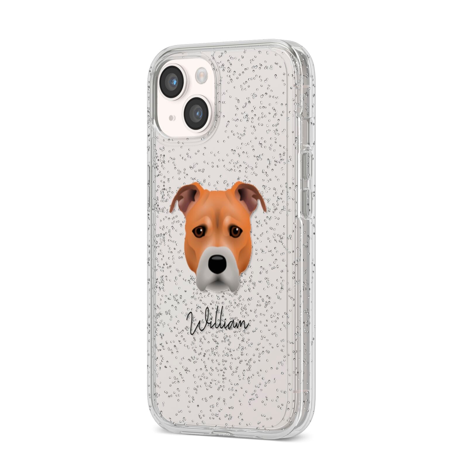 Staffordshire Bull Terrier Personalised iPhone 14 Glitter Tough Case Starlight Angled Image