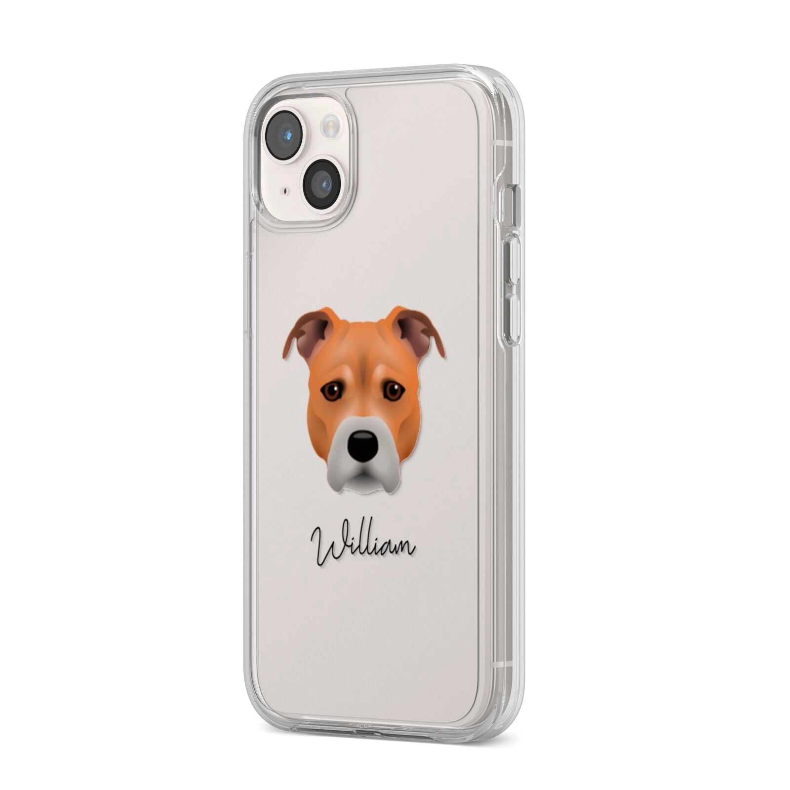 Staffordshire Bull Terrier Personalised iPhone 14 Plus Clear Tough Case Starlight Angled Image