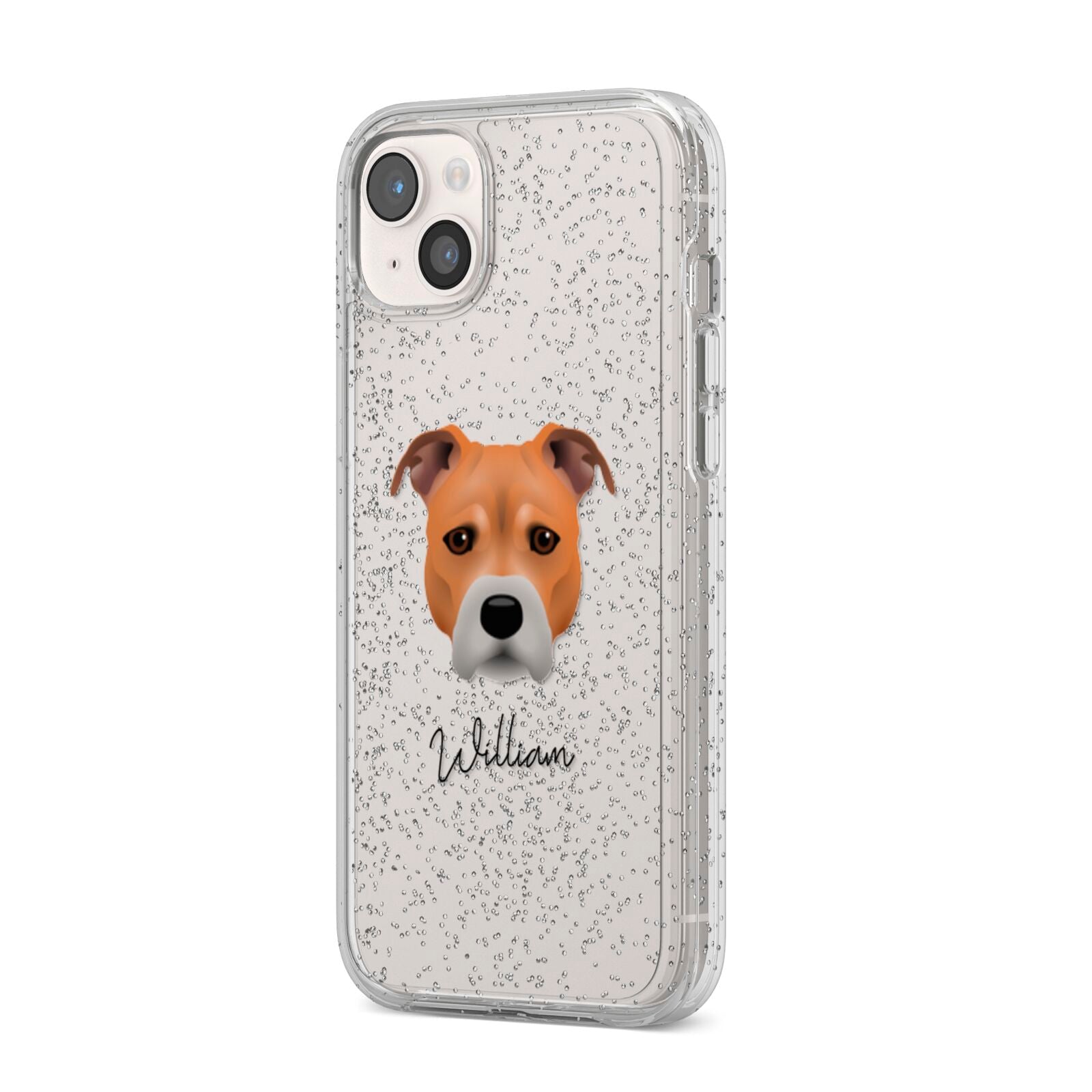 Staffordshire Bull Terrier Personalised iPhone 14 Plus Glitter Tough Case Starlight Angled Image