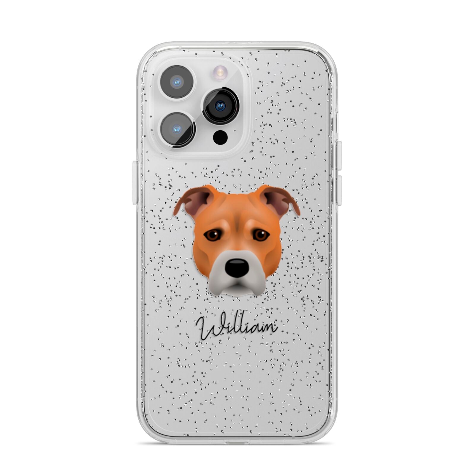 Staffordshire Bull Terrier Personalised iPhone 14 Pro Max Glitter Tough Case Silver