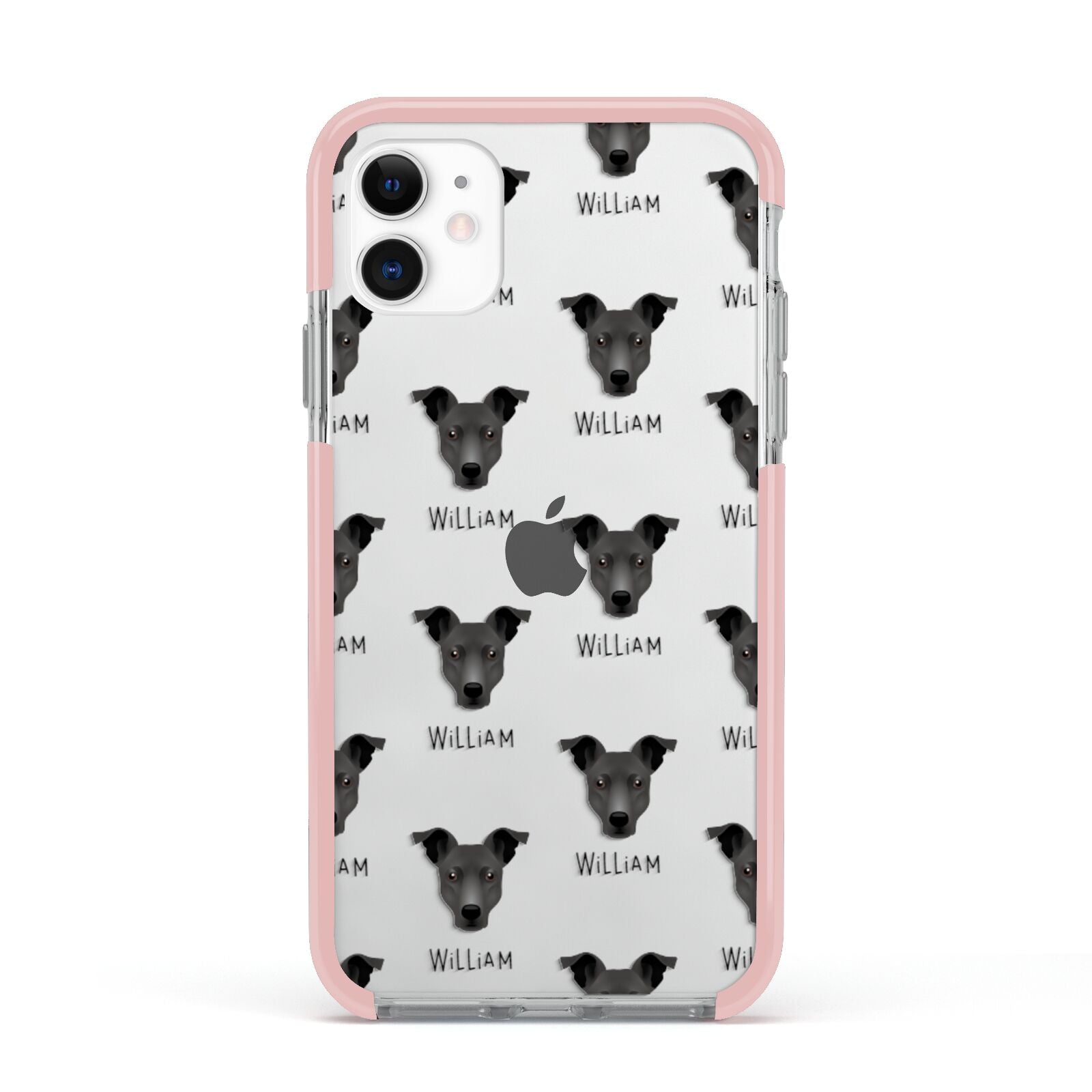 Staffy Jack Icon with Name Apple iPhone 11 in White with Pink Impact Case