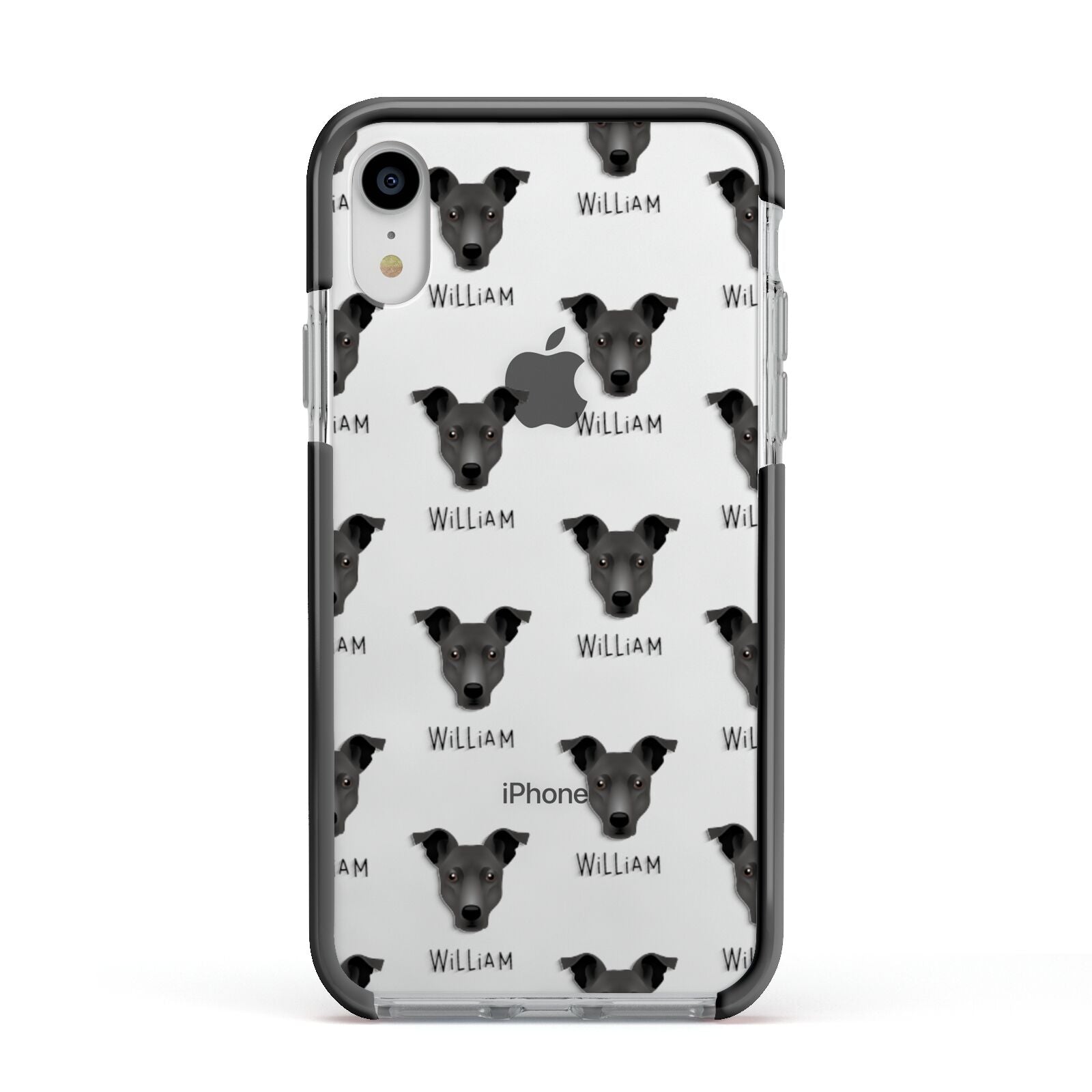 Staffy Jack Icon with Name Apple iPhone XR Impact Case Black Edge on Silver Phone