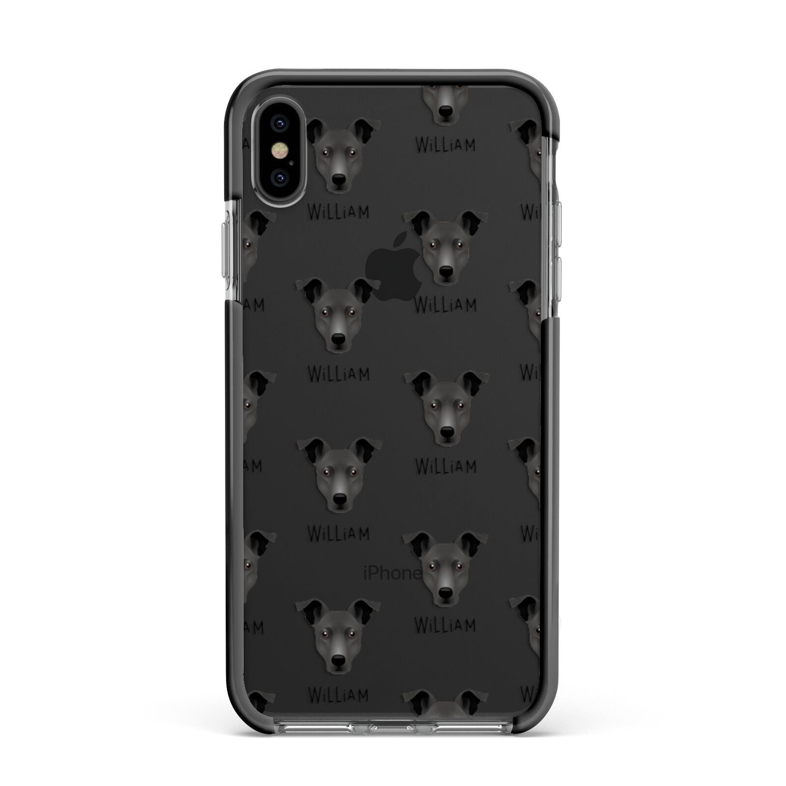 Staffy Jack Icon with Name Apple iPhone Xs Max Impact Case Black Edge on Black Phone