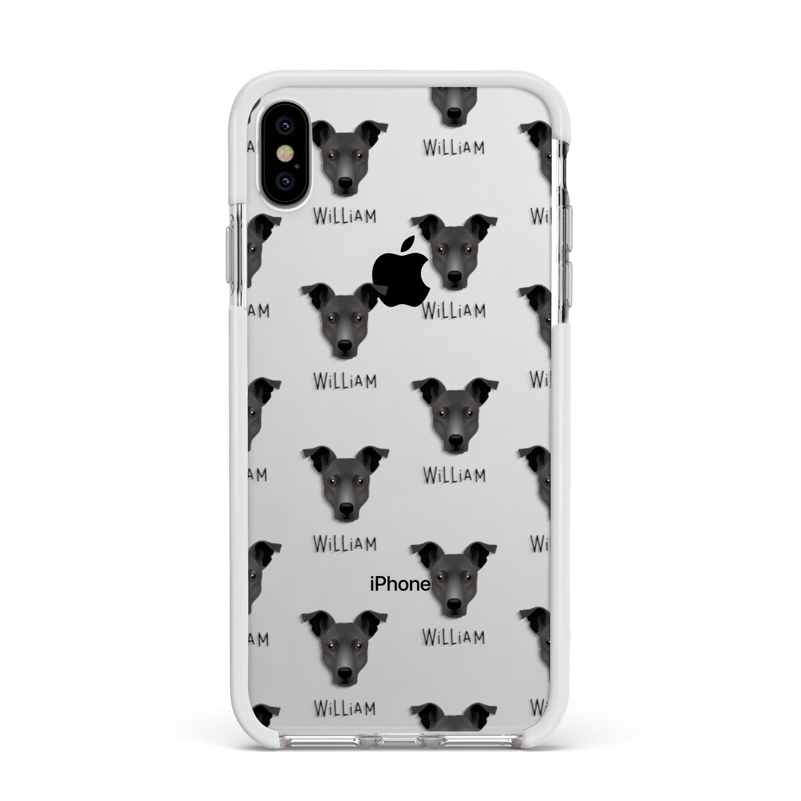 Staffy Jack Icon with Name Apple iPhone Xs Max Impact Case White Edge on Silver Phone