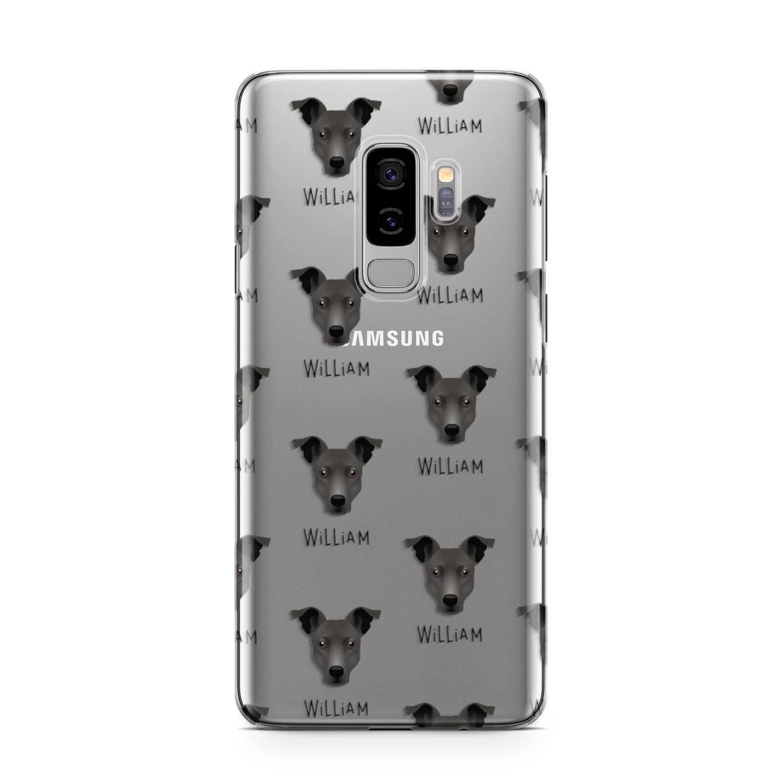 Staffy Jack Icon with Name Samsung Galaxy S9 Plus Case on Silver phone