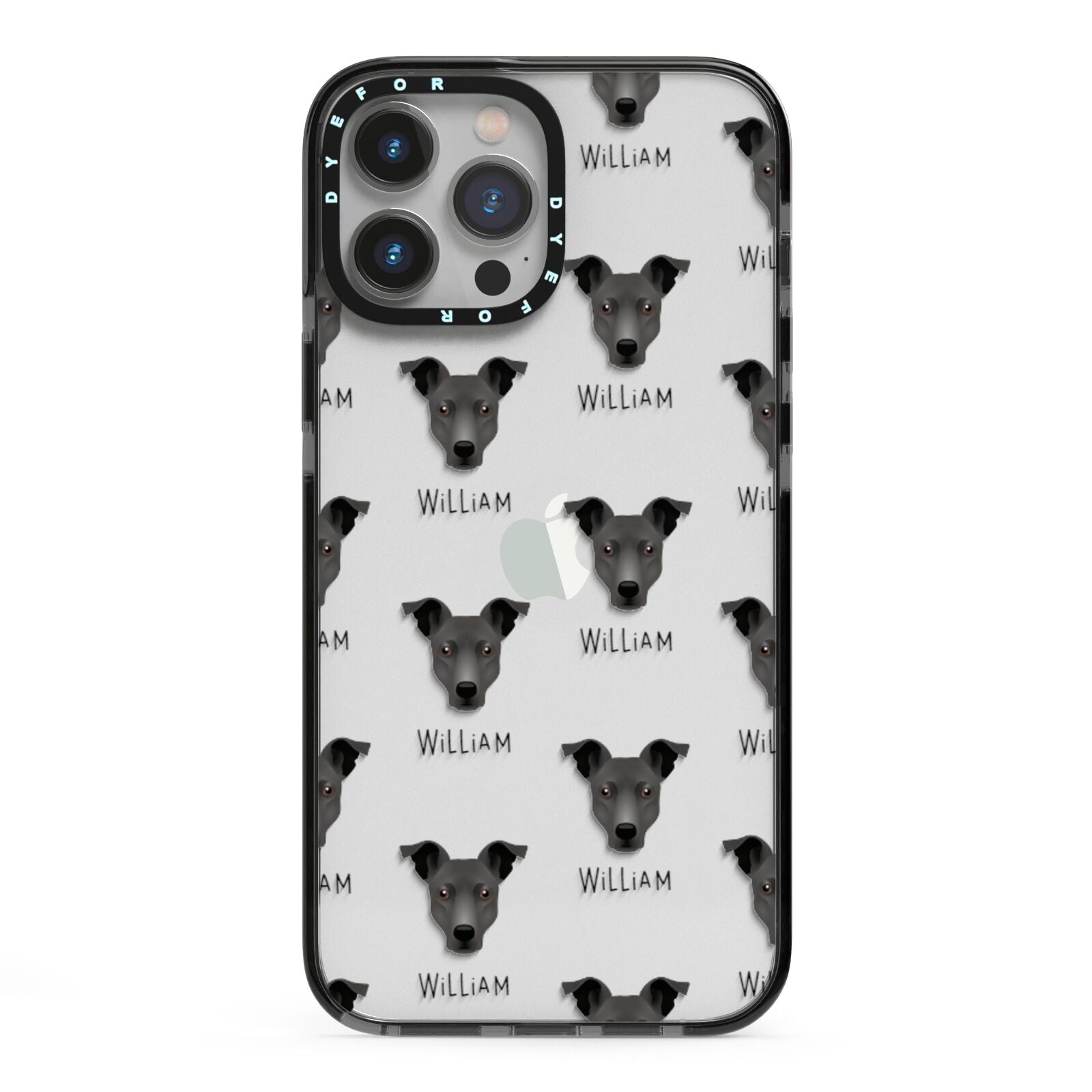 Staffy Jack Icon with Name iPhone 13 Pro Max Black Impact Case on Silver phone