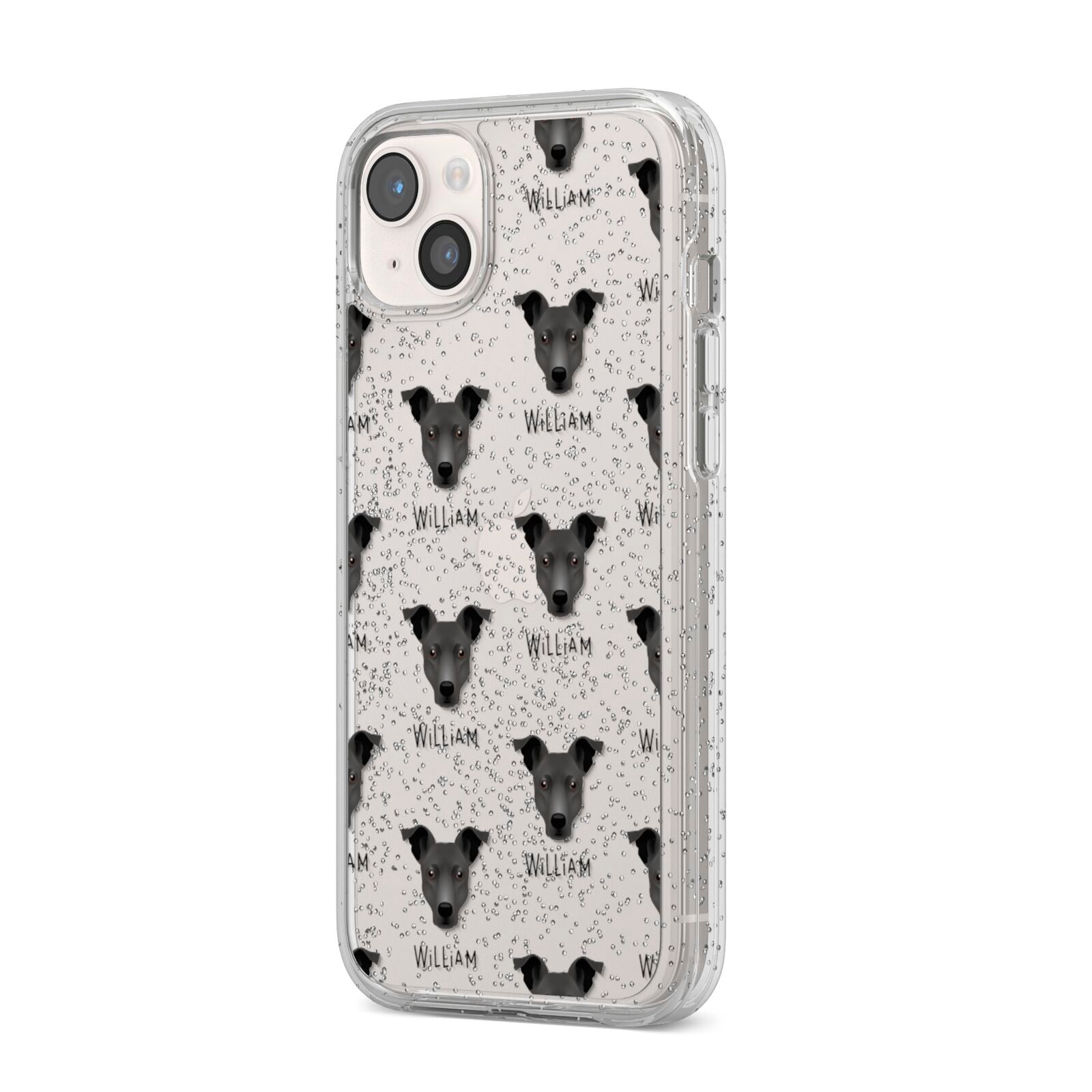 Staffy Jack Icon with Name iPhone 14 Plus Glitter Tough Case Starlight Angled Image