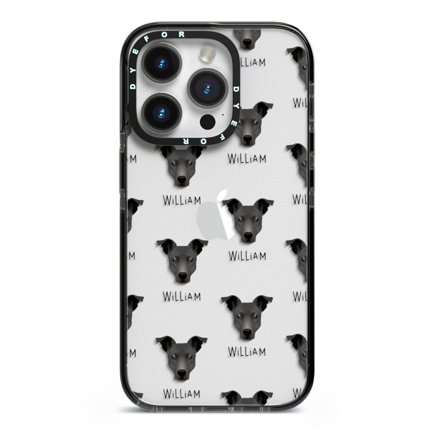 Staffy Jack Icon with Name iPhone 14 Pro Black Impact Case on Silver phone