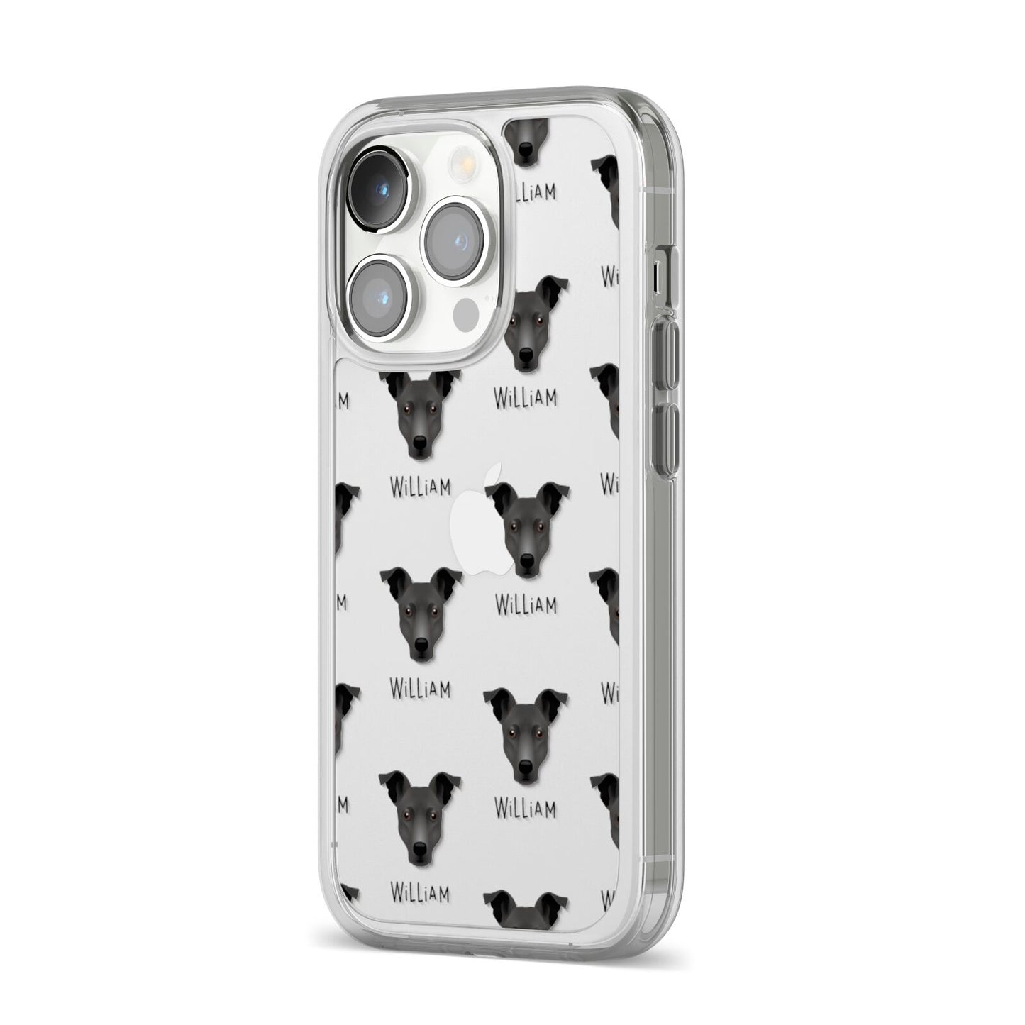 Staffy Jack Icon with Name iPhone 14 Pro Clear Tough Case Silver Angled Image