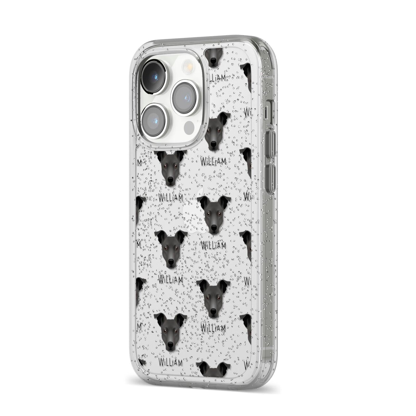 Staffy Jack Icon with Name iPhone 14 Pro Glitter Tough Case Silver Angled Image