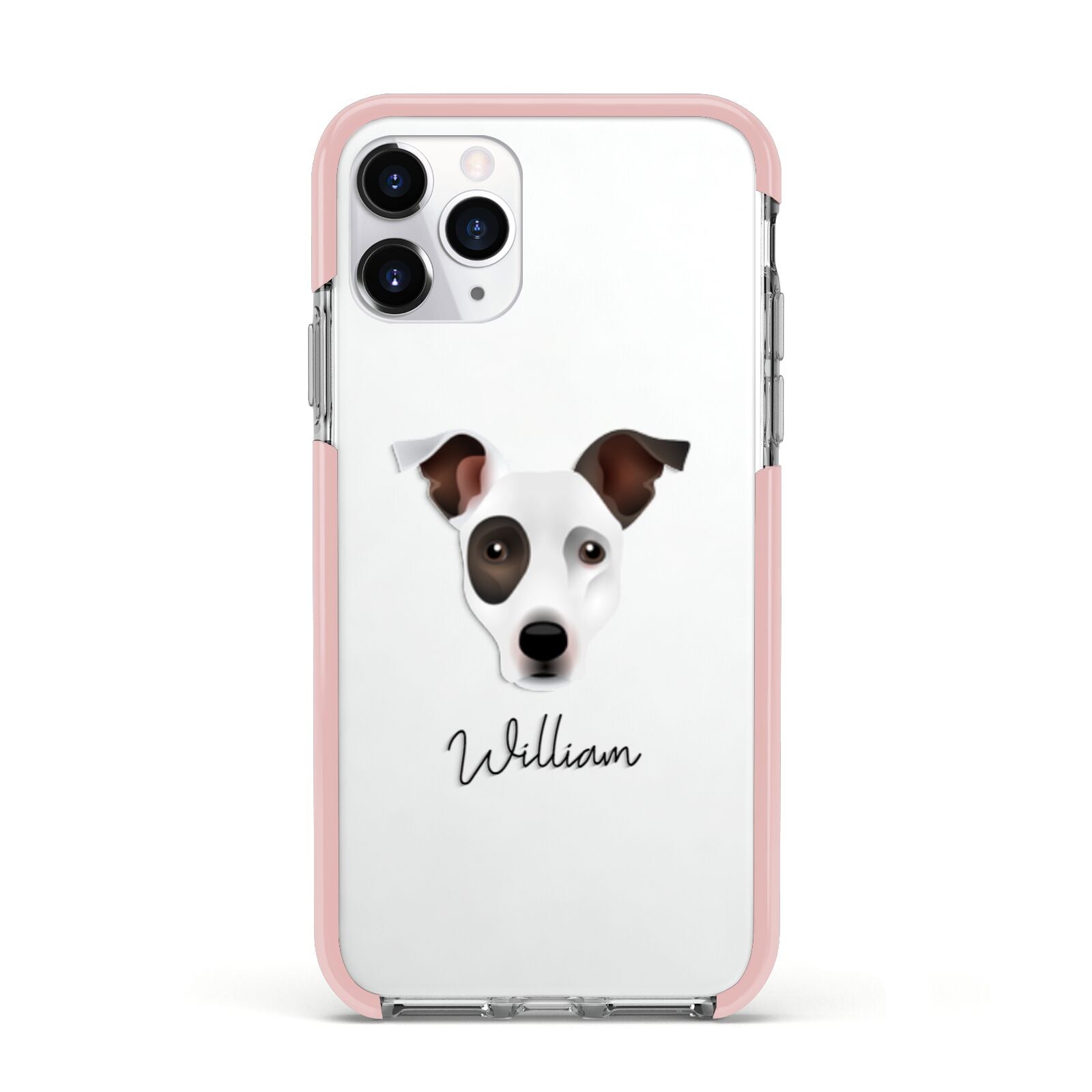 Staffy Jack Personalised Apple iPhone 11 Pro in Silver with Pink Impact Case
