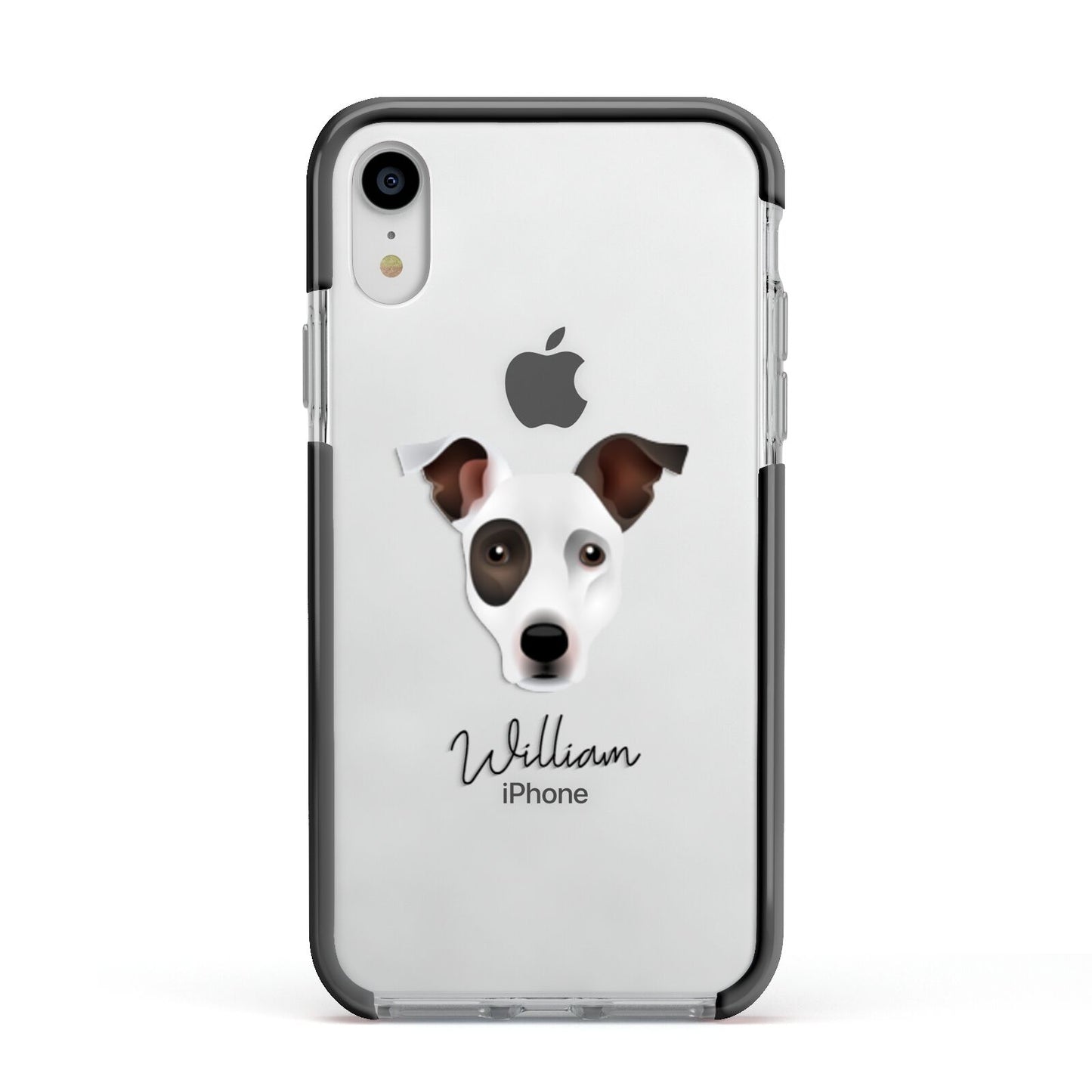 Staffy Jack Personalised Apple iPhone XR Impact Case Black Edge on Silver Phone