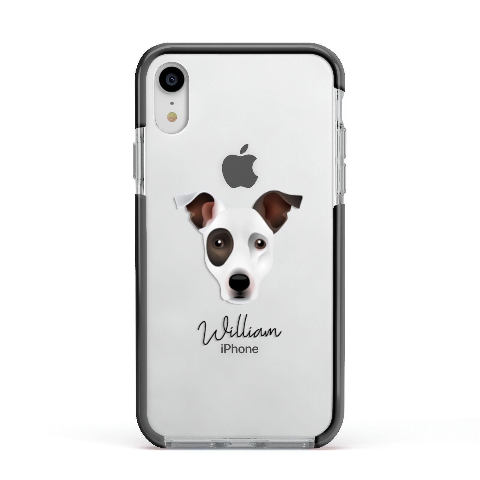 Staffy Jack Personalised Apple iPhone XR Impact Case Black Edge on Silver Phone