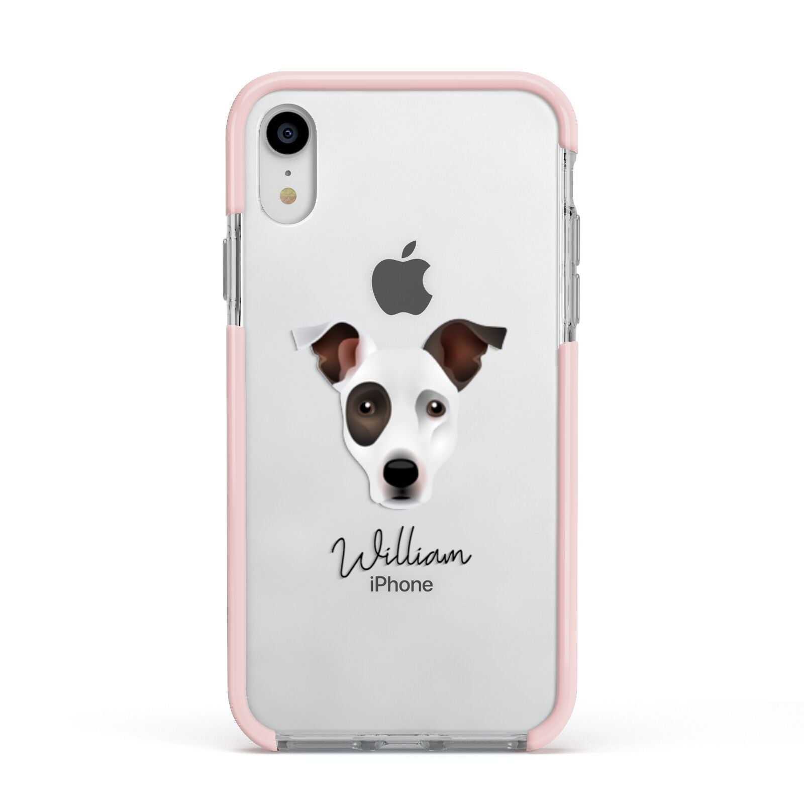 Staffy Jack Personalised Apple iPhone XR Impact Case Pink Edge on Silver Phone