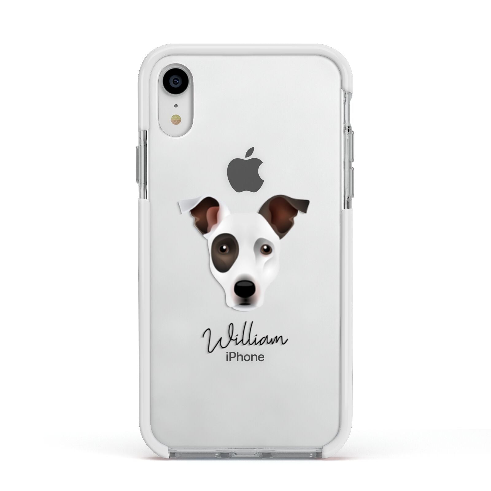 Staffy Jack Personalised Apple iPhone XR Impact Case White Edge on Silver Phone