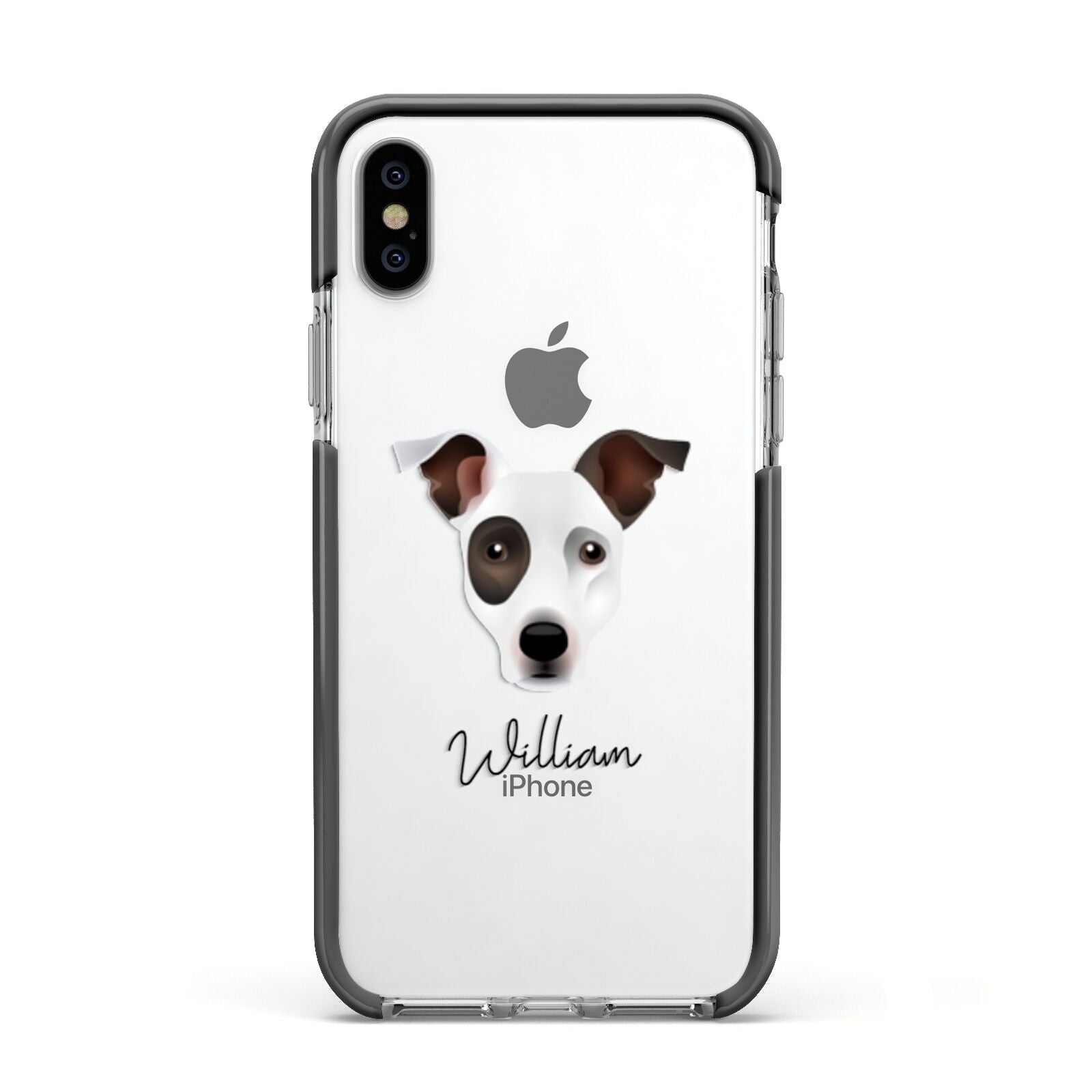 Staffy Jack Personalised Apple iPhone Xs Impact Case Black Edge on Silver Phone