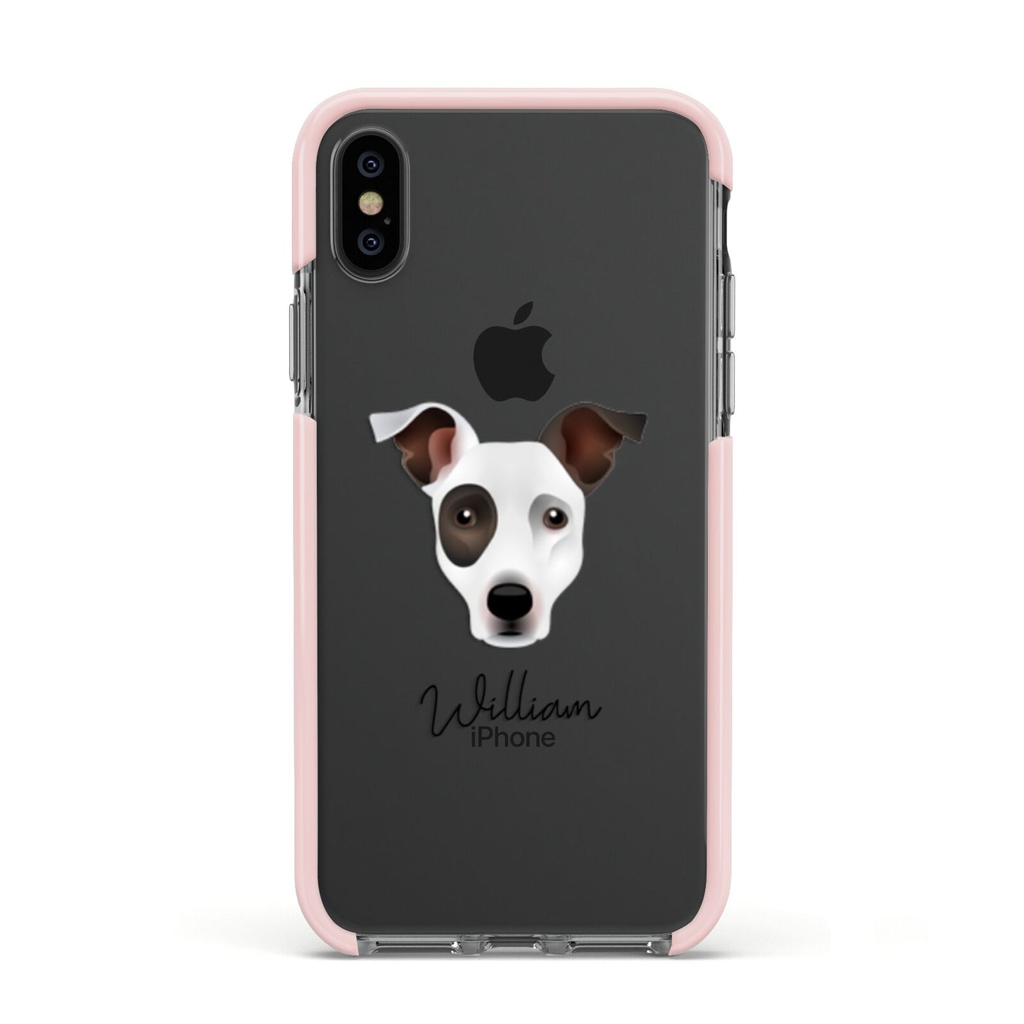 Staffy Jack Personalised Apple iPhone Xs Impact Case Pink Edge on Black Phone