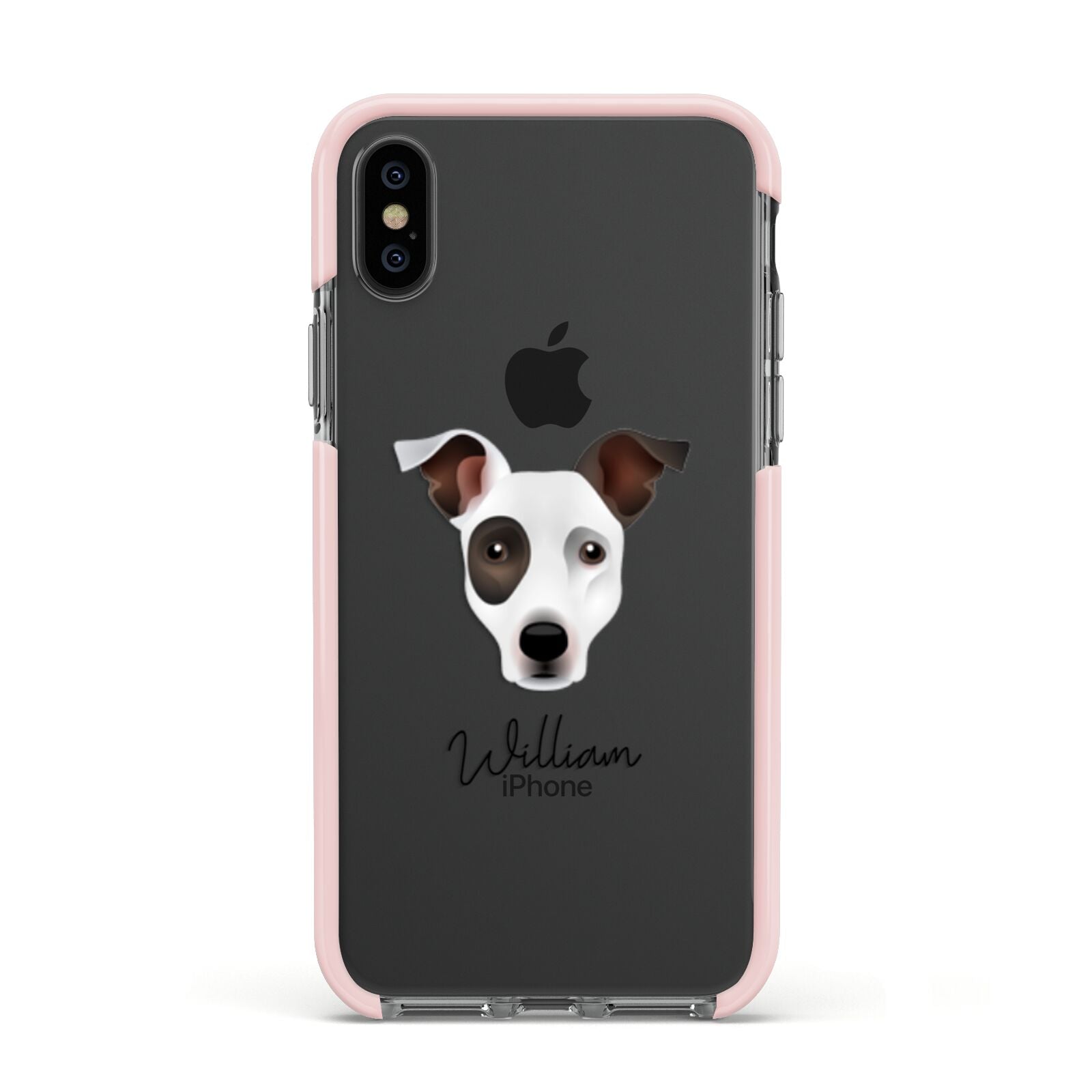 Staffy Jack Personalised Apple iPhone Xs Impact Case Pink Edge on Black Phone