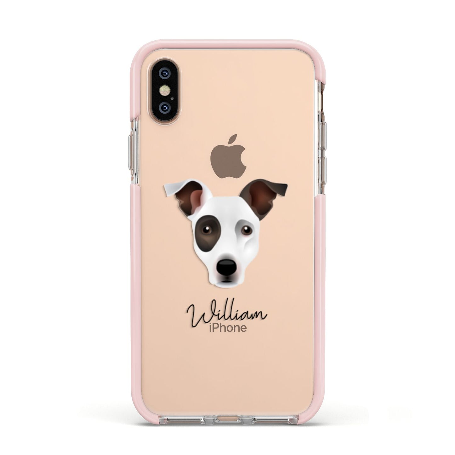 Staffy Jack Personalised Apple iPhone Xs Impact Case Pink Edge on Gold Phone