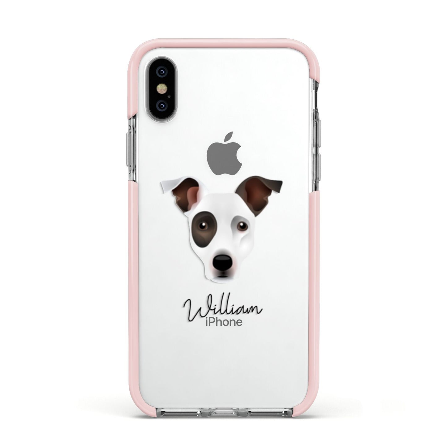 Staffy Jack Personalised Apple iPhone Xs Impact Case Pink Edge on Silver Phone