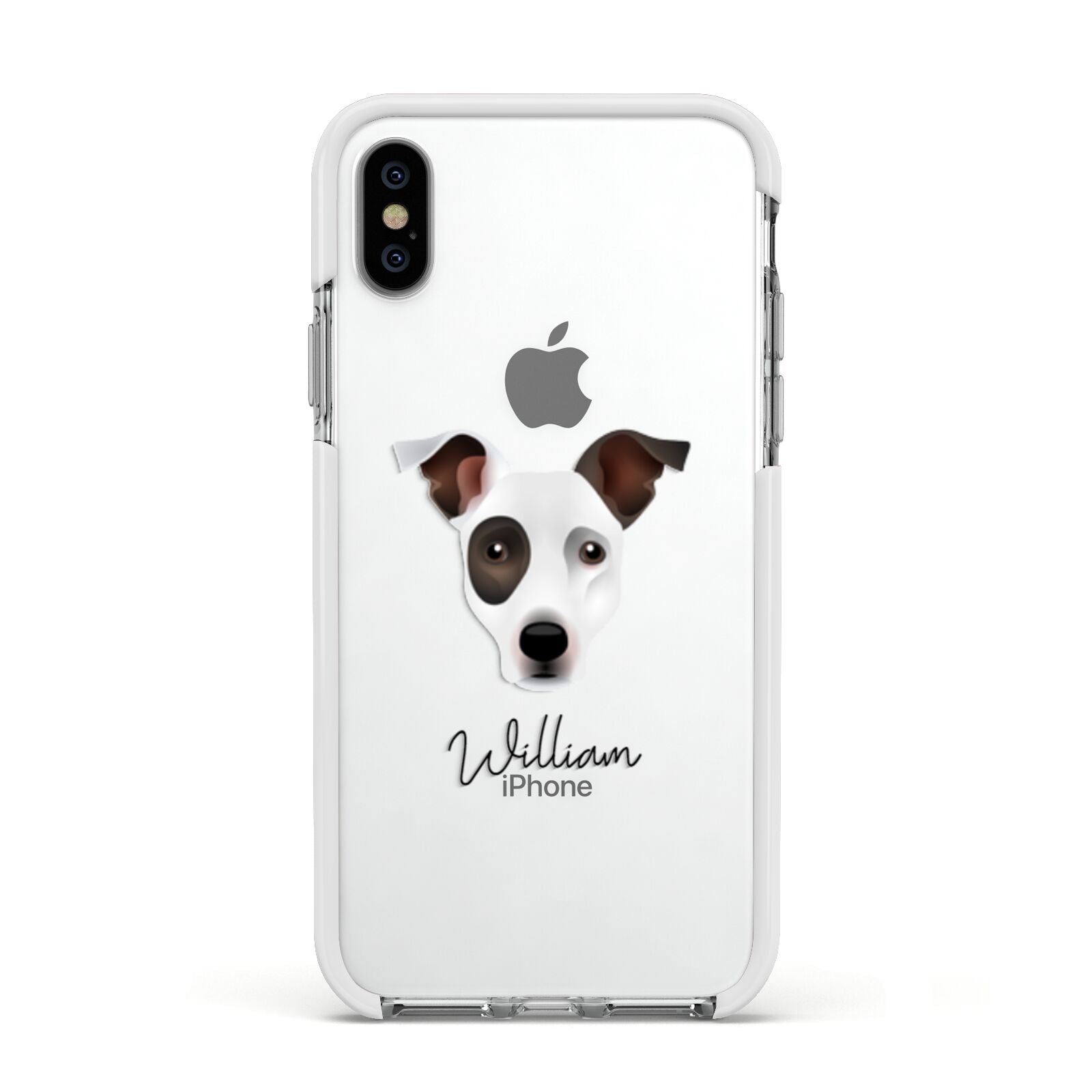 Staffy Jack Personalised Apple iPhone Xs Impact Case White Edge on Silver Phone