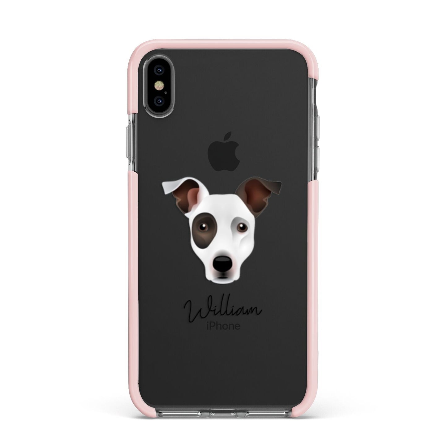 Staffy Jack Personalised Apple iPhone Xs Max Impact Case Pink Edge on Black Phone