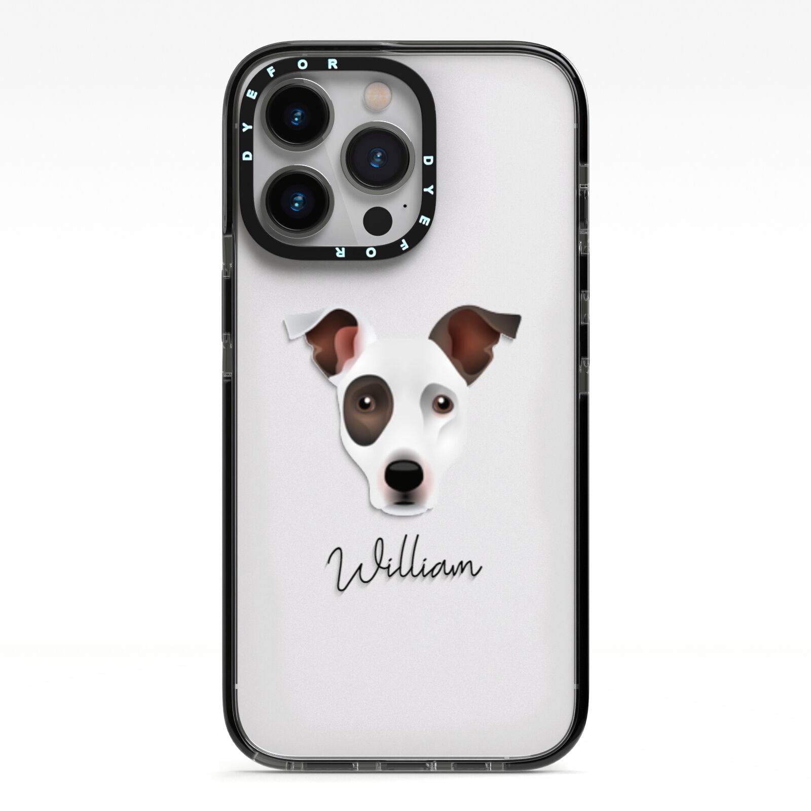 Staffy Jack Personalised iPhone 13 Pro Black Impact Case on Silver phone