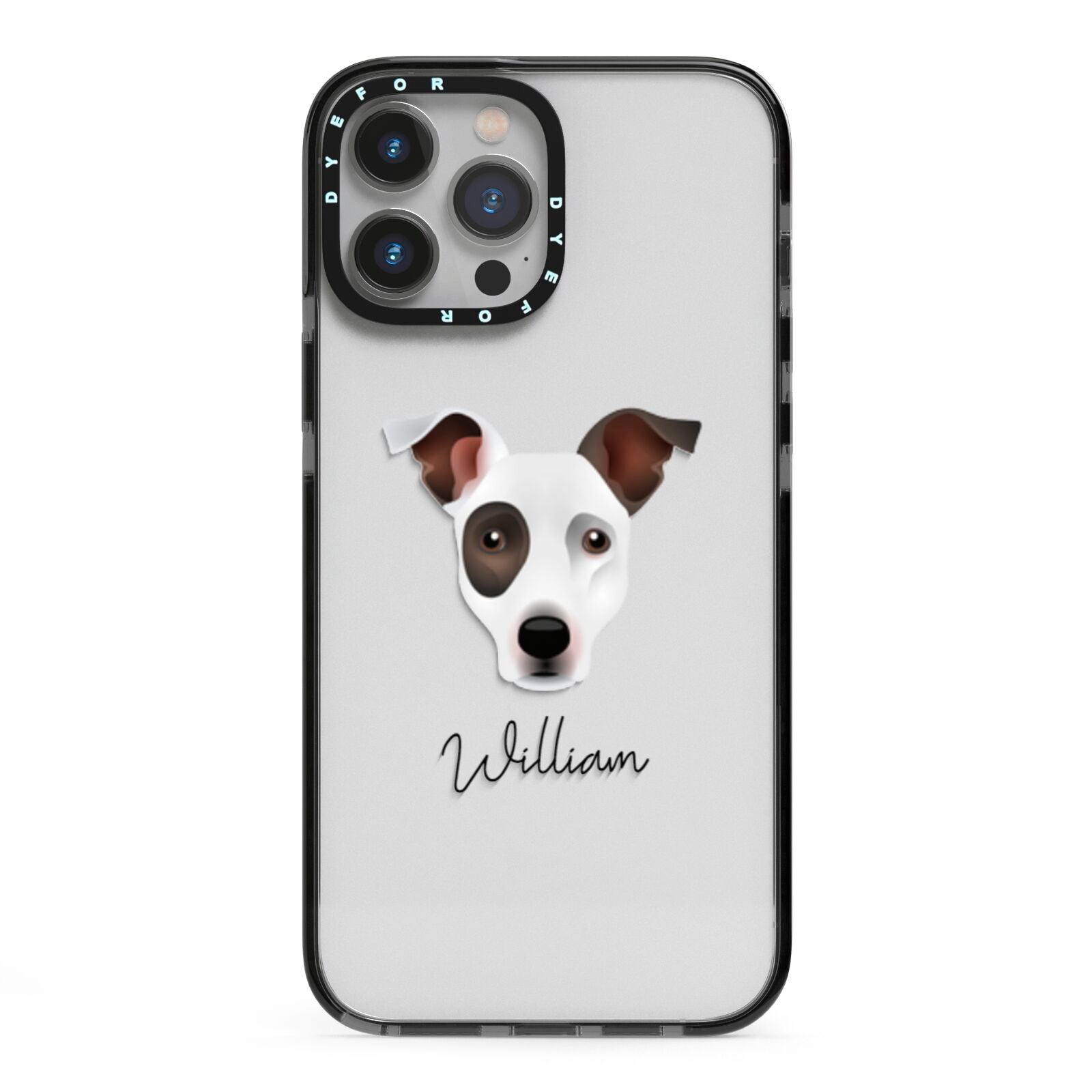 Staffy Jack Personalised iPhone 13 Pro Max Black Impact Case on Silver phone