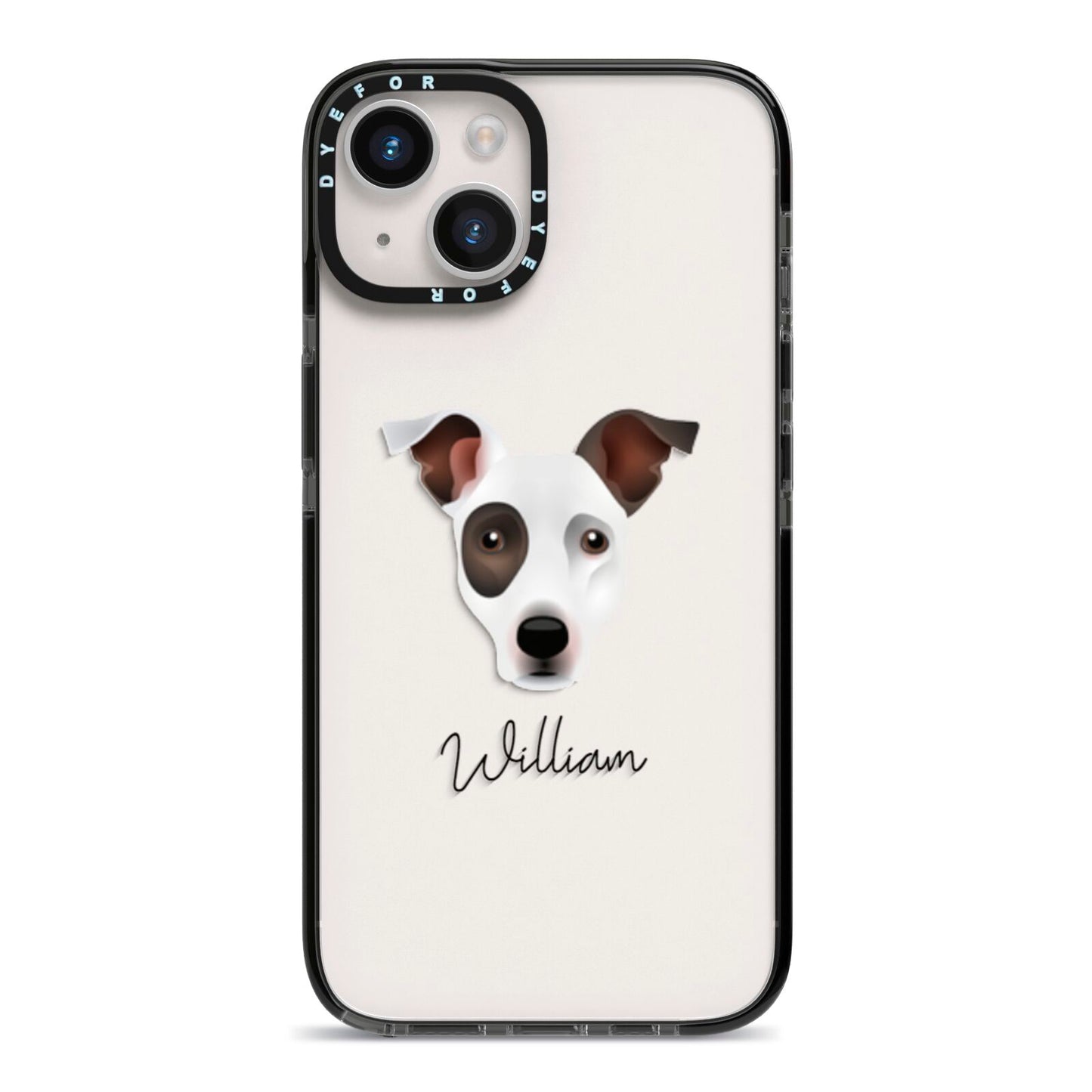 Staffy Jack Personalised iPhone 14 Black Impact Case on Silver phone