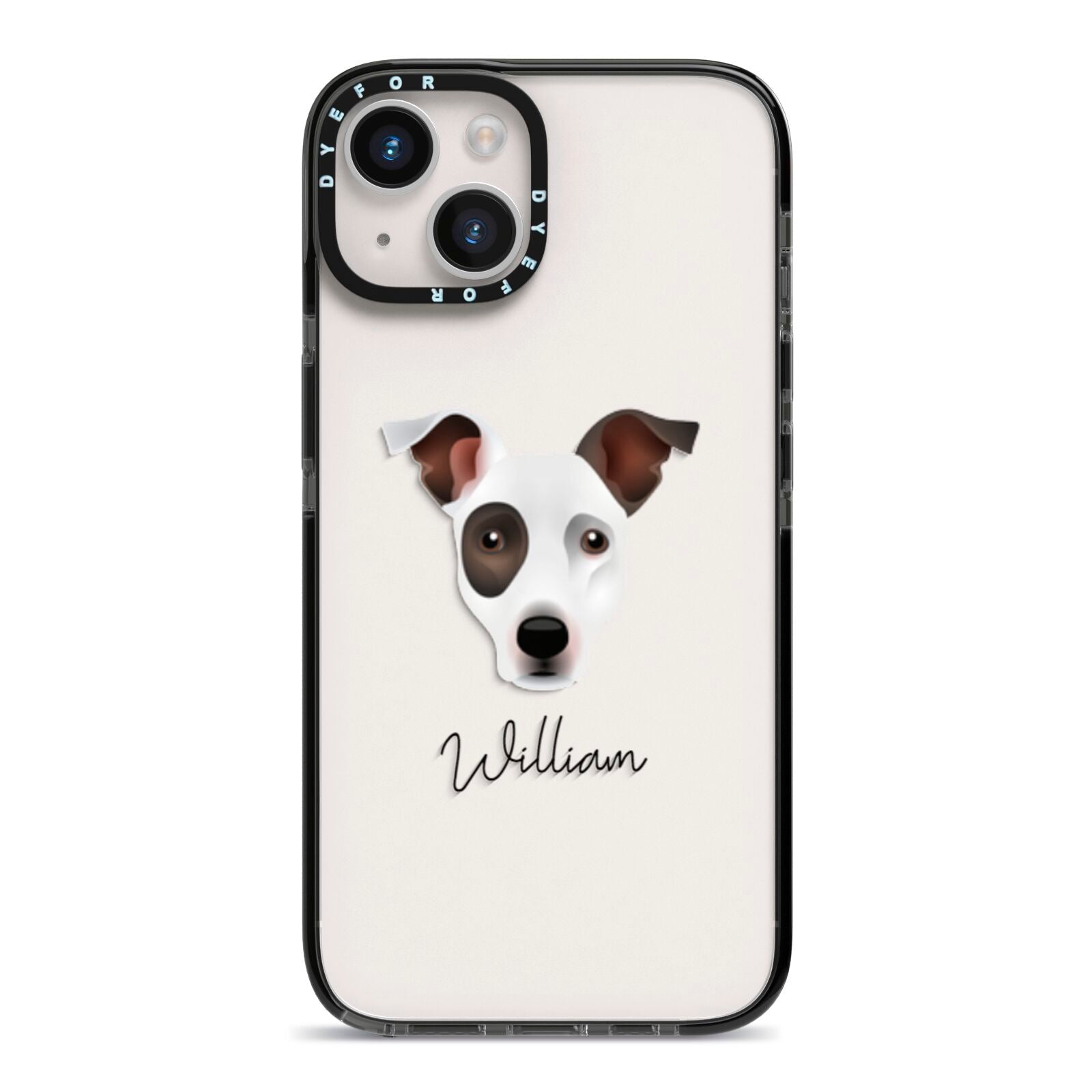 Staffy Jack Personalised iPhone 14 Black Impact Case on Silver phone
