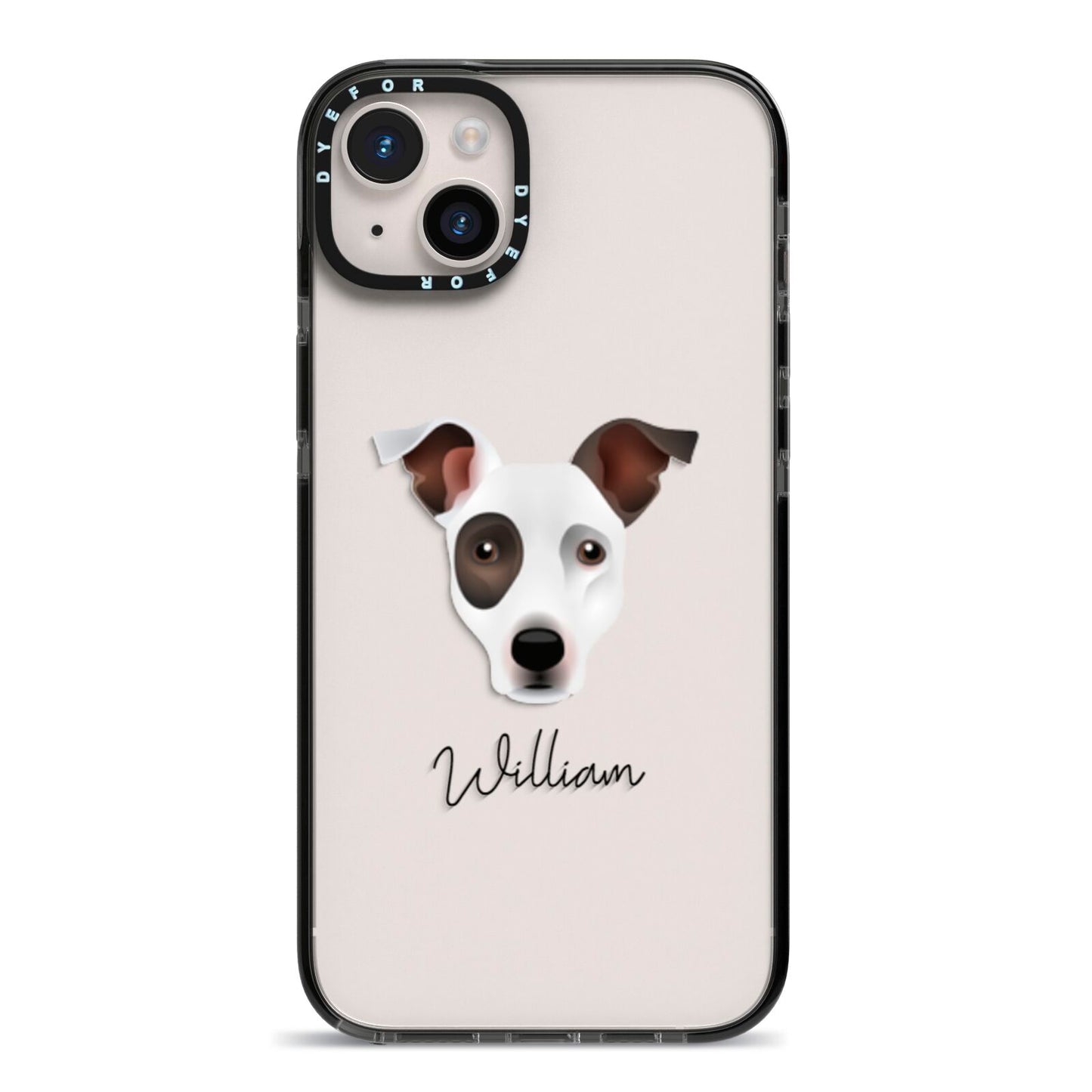Staffy Jack Personalised iPhone 14 Plus Black Impact Case on Silver phone