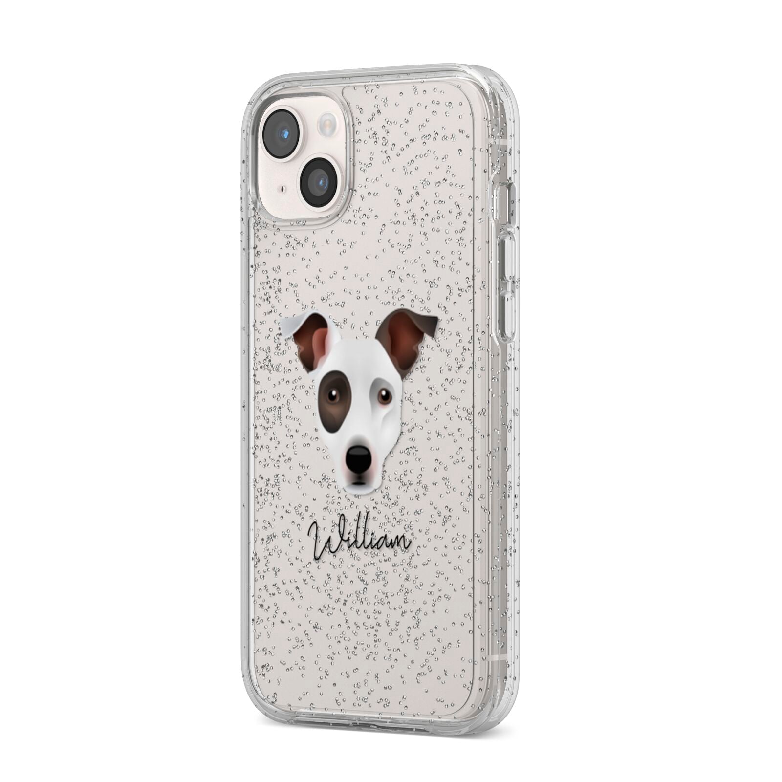 Staffy Jack Personalised iPhone 14 Plus Glitter Tough Case Starlight Angled Image