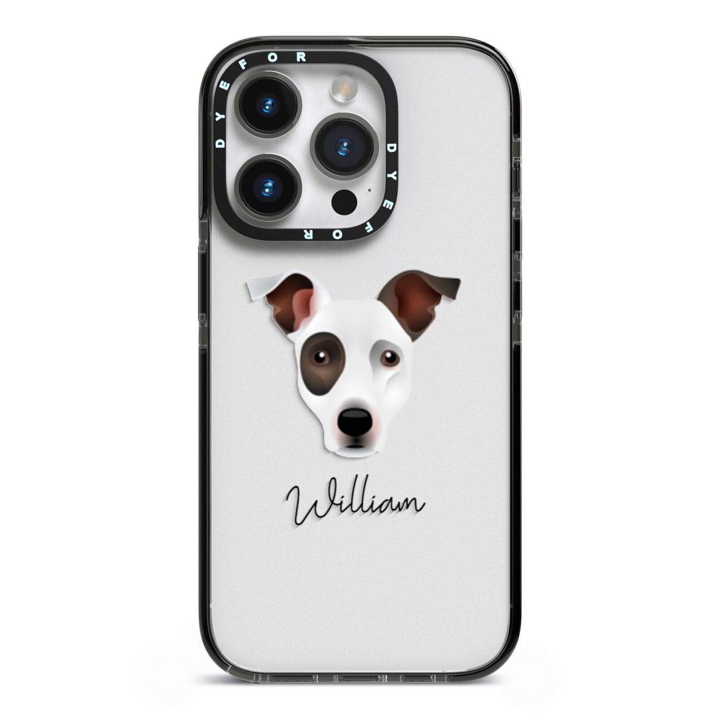 Staffy Jack Personalised iPhone 14 Pro Black Impact Case on Silver phone