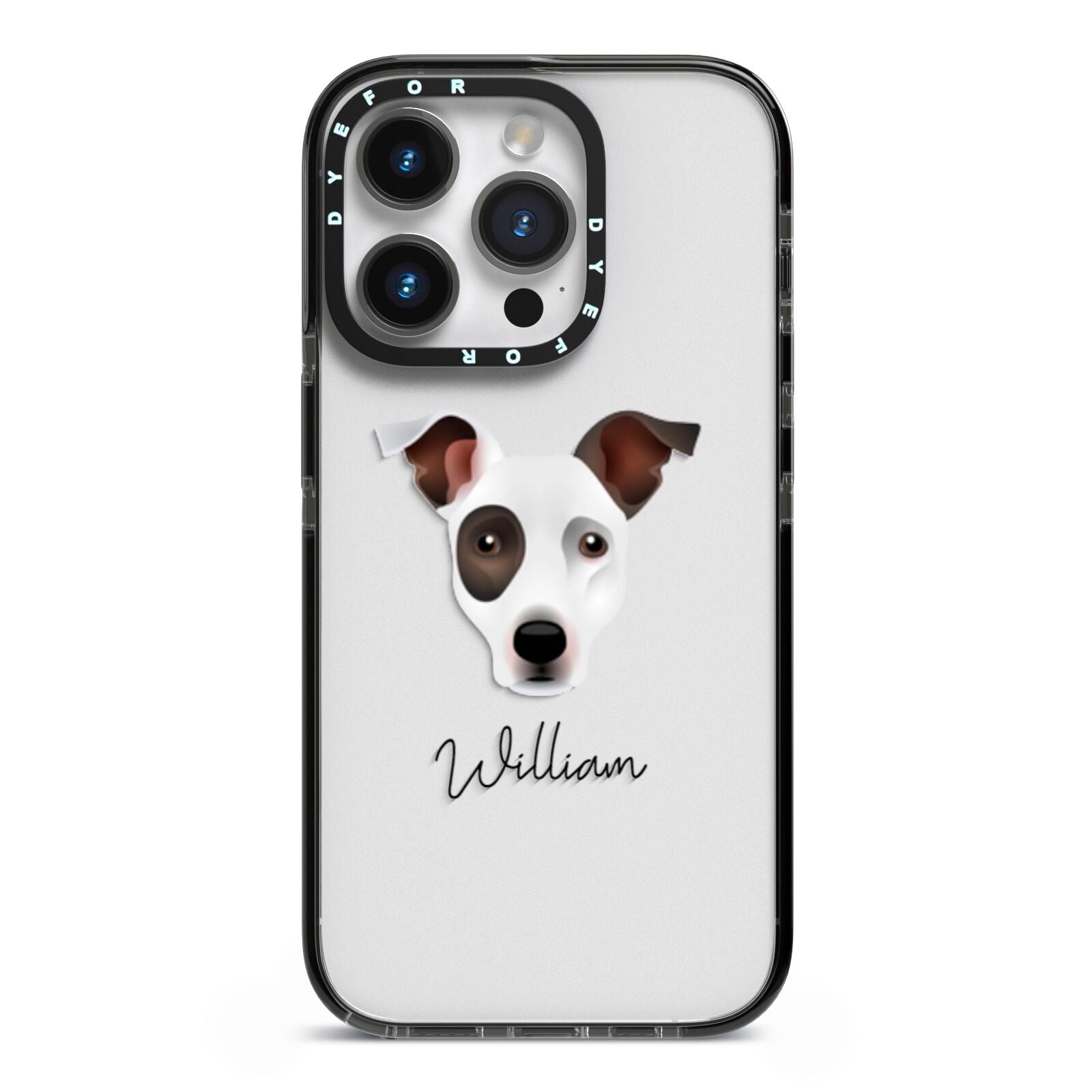 Staffy Jack Personalised iPhone 14 Pro Black Impact Case on Silver phone