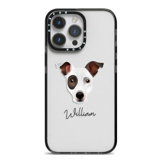 Staffy Jack Personalised iPhone 14 Pro Max Black Impact Case on Silver phone