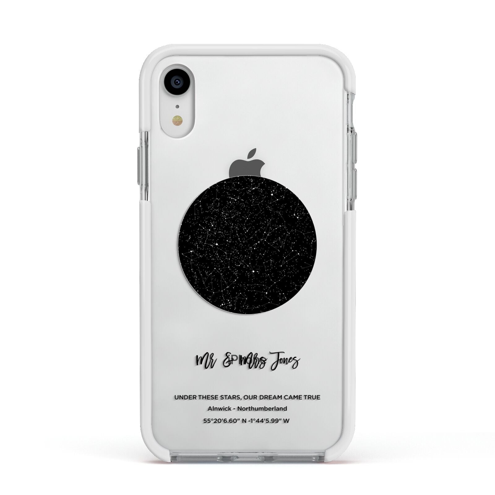 Star Map Apple iPhone XR Impact Case White Edge on Silver Phone