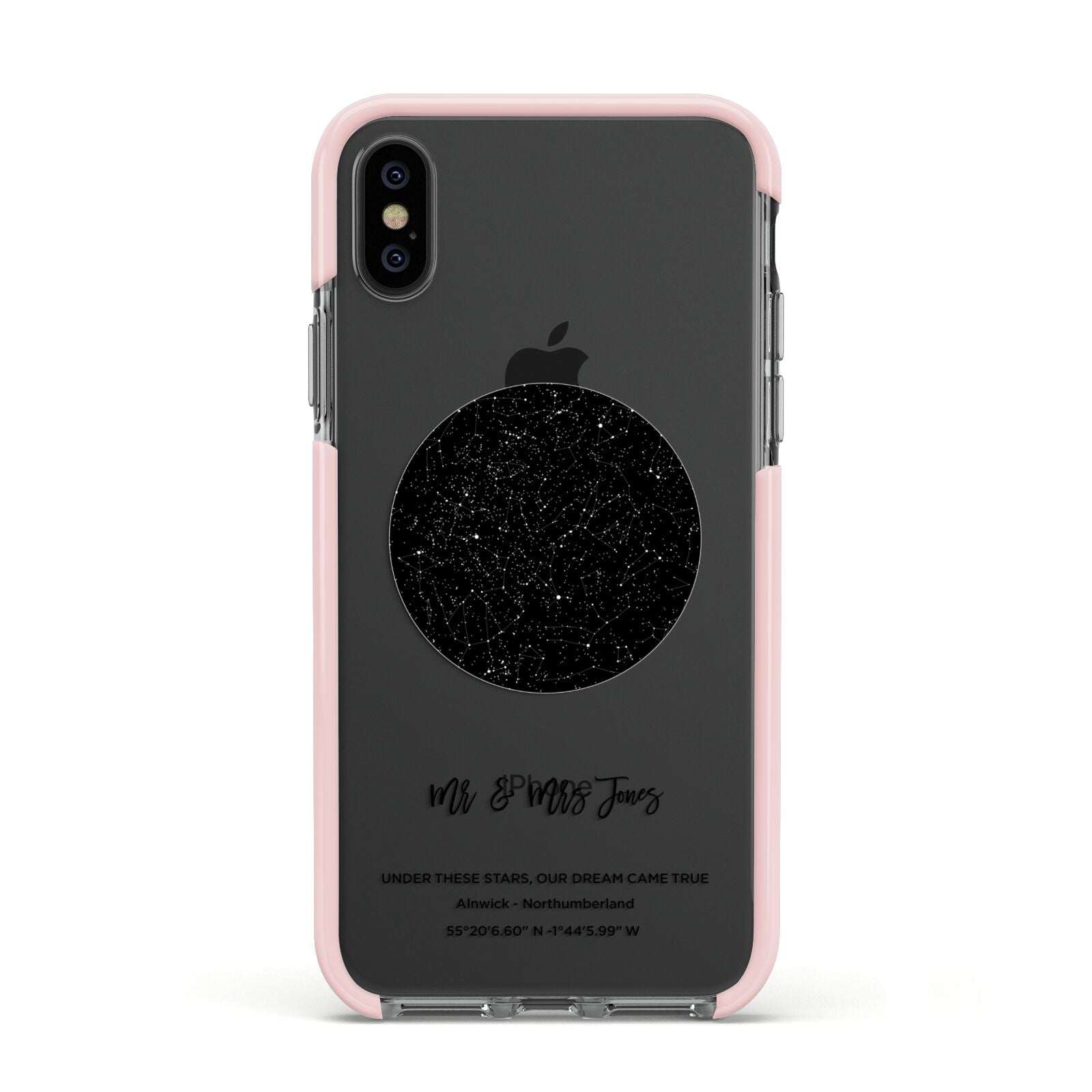 Star Map Apple iPhone Xs Impact Case Pink Edge on Black Phone