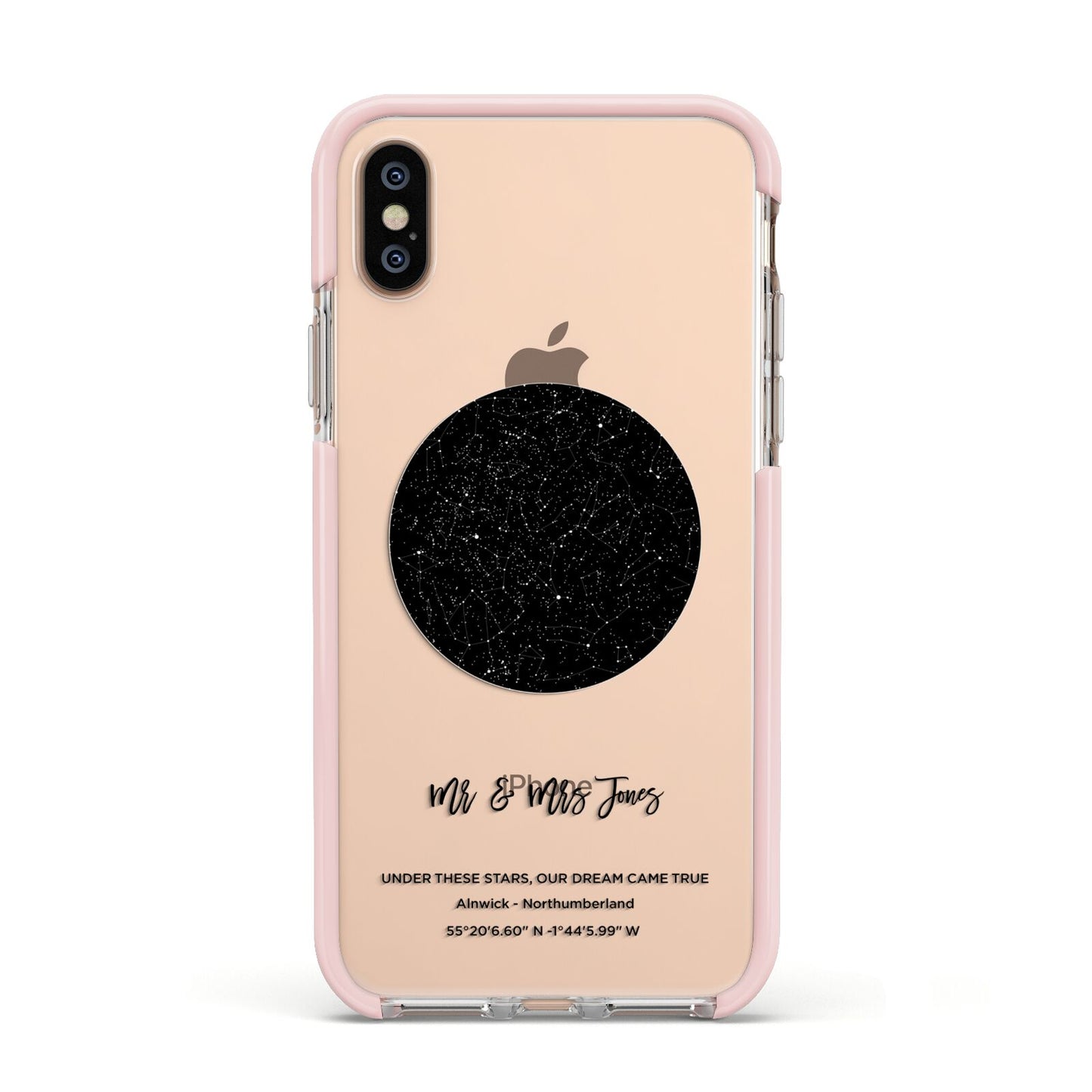 Star Map Apple iPhone Xs Impact Case Pink Edge on Gold Phone