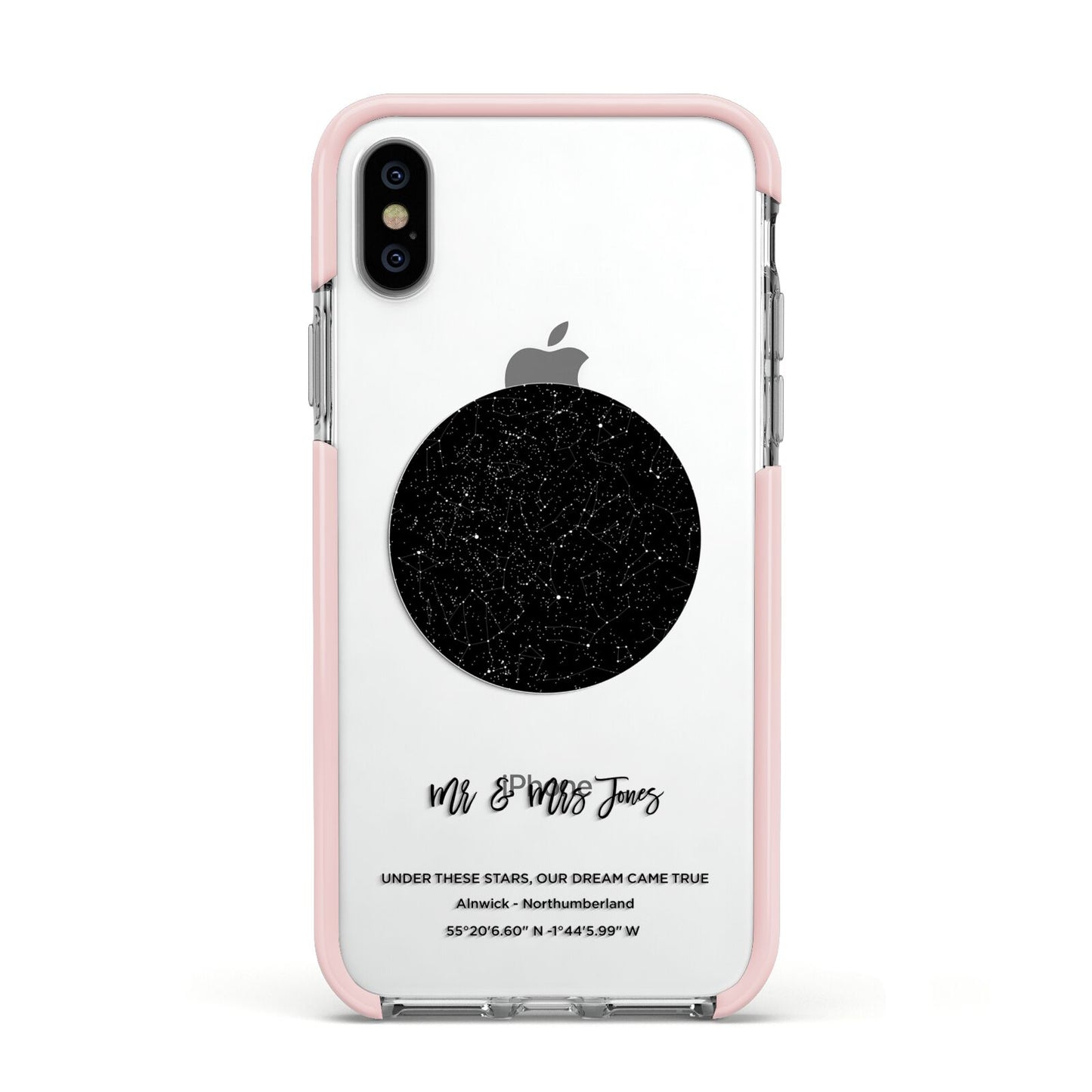 Star Map Apple iPhone Xs Impact Case Pink Edge on Silver Phone