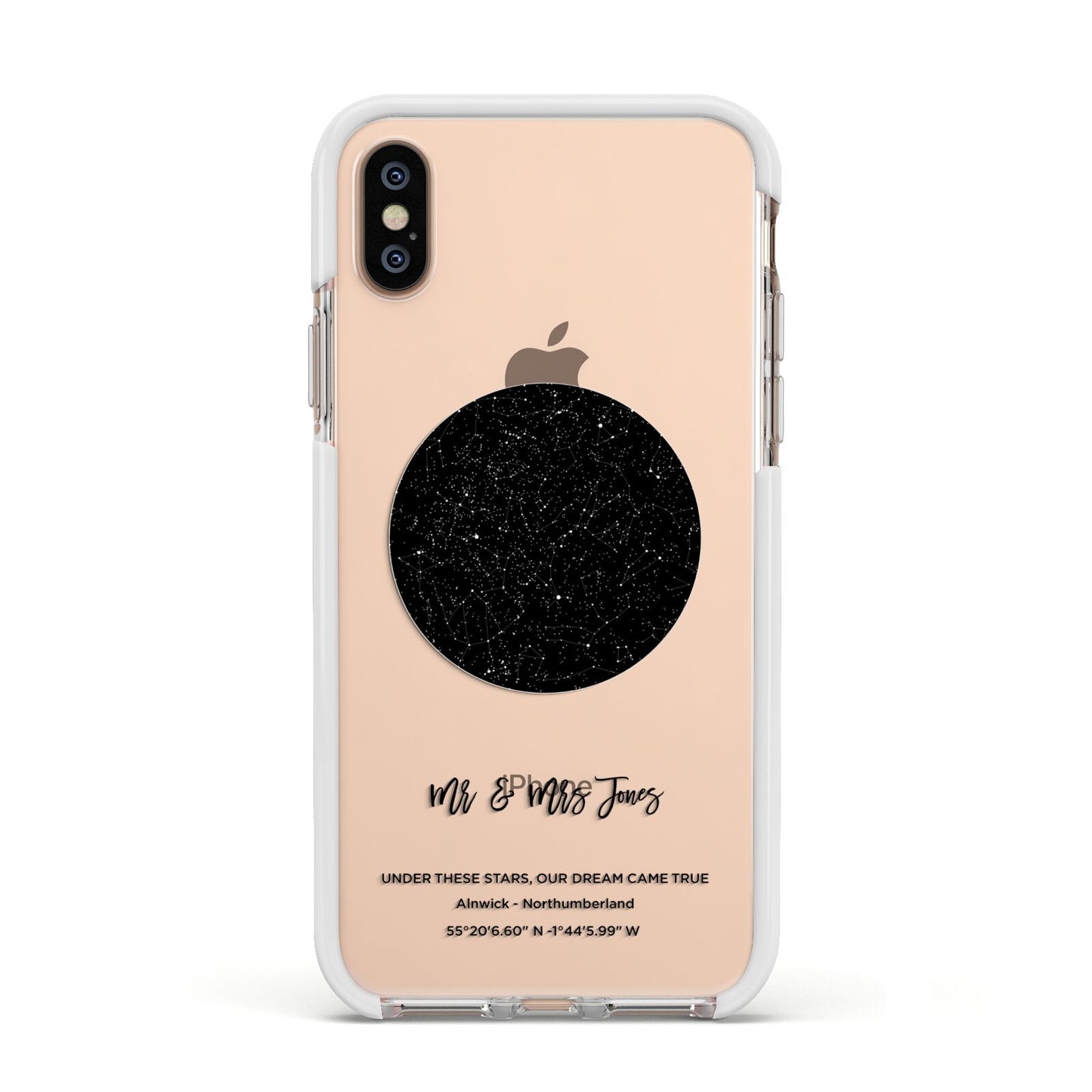 Star Map Apple iPhone Xs Impact Case White Edge on Gold Phone