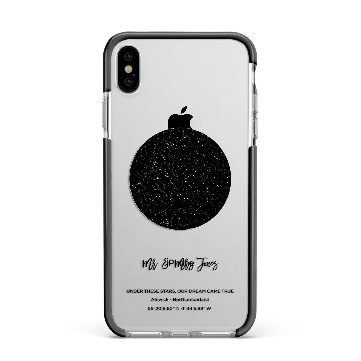 Star Map Apple iPhone Xs Max Impact Case Black Edge on Silver Phone